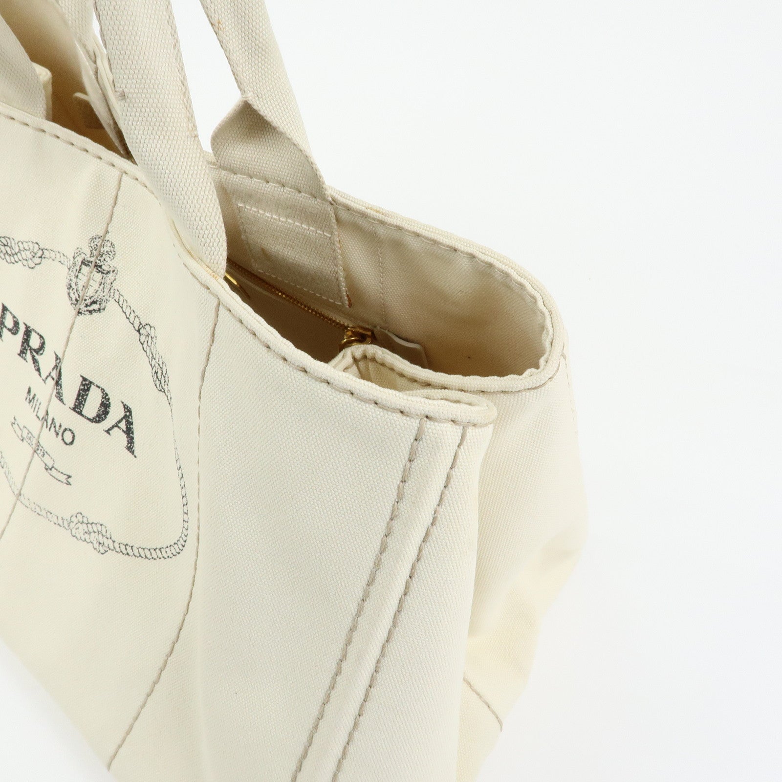PRADA Canapa Large Triangle Logo Tote Hand Bag Ivory BN1872