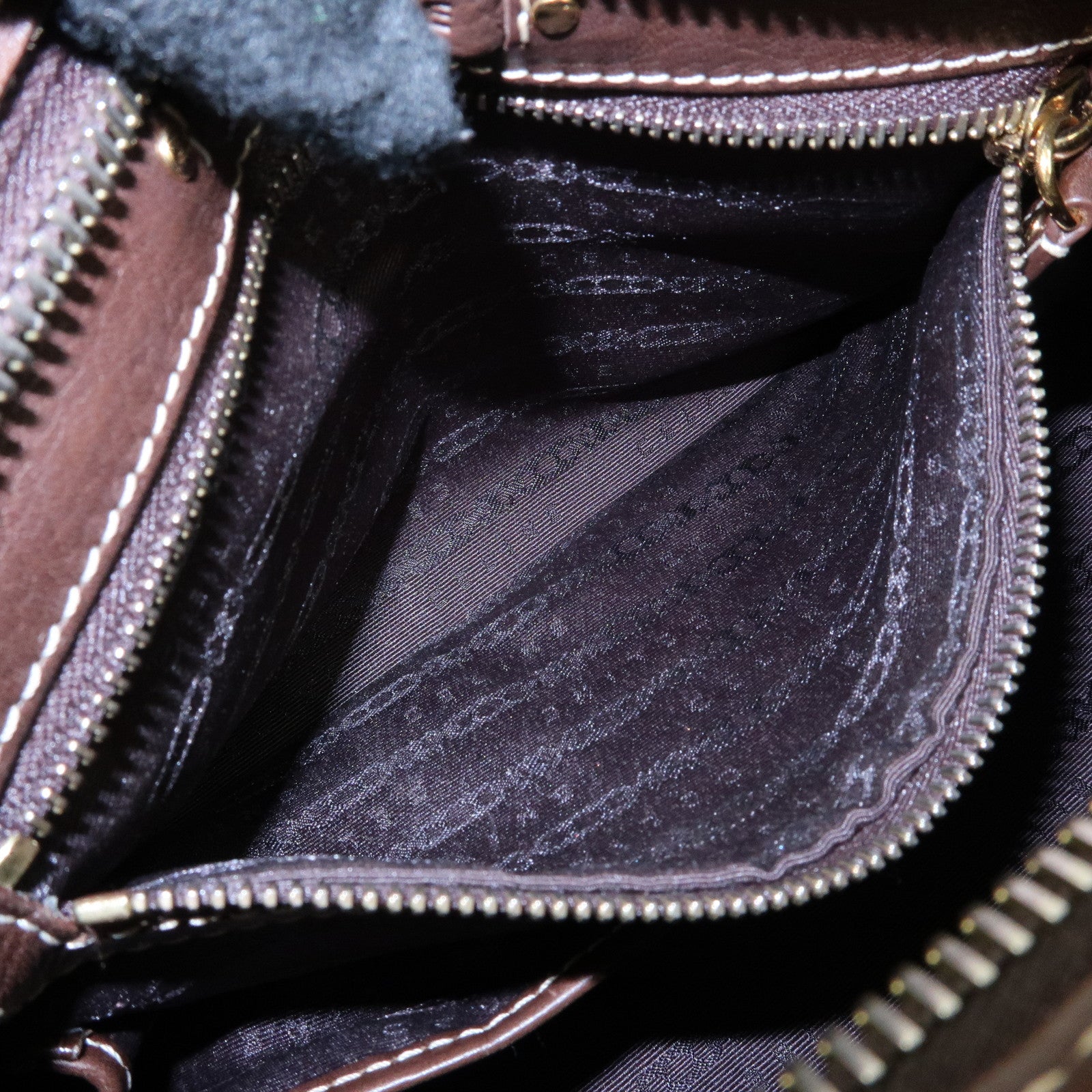 CELINE Logo Leather Hand Bag Mini Boston Bag Dark Brown