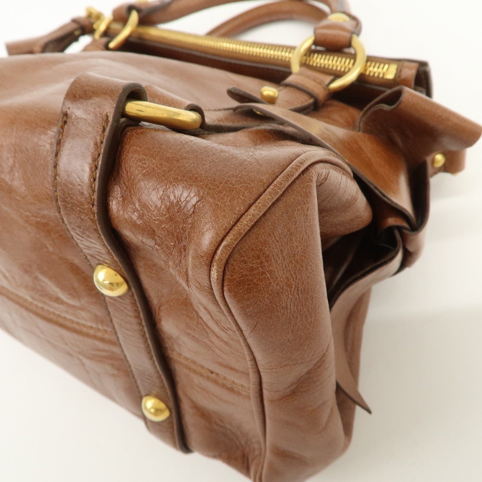 MIU MIU Logo Leather 2Way Bag Hand Bag Shoulder Bag Brown RT0438