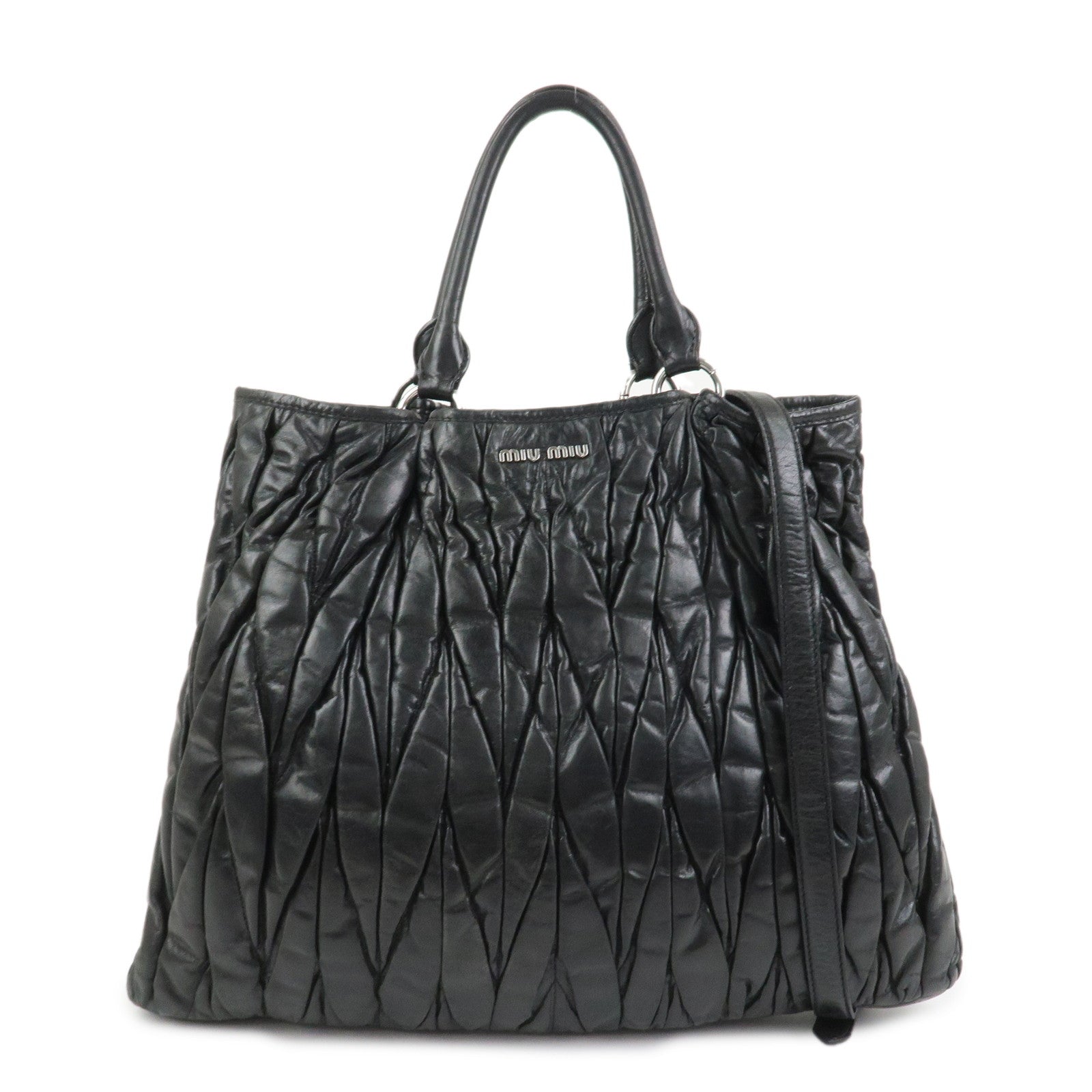 MIU MIU Matelasse Leather 2Way Bag Hand Bag Shoulder Bag Black