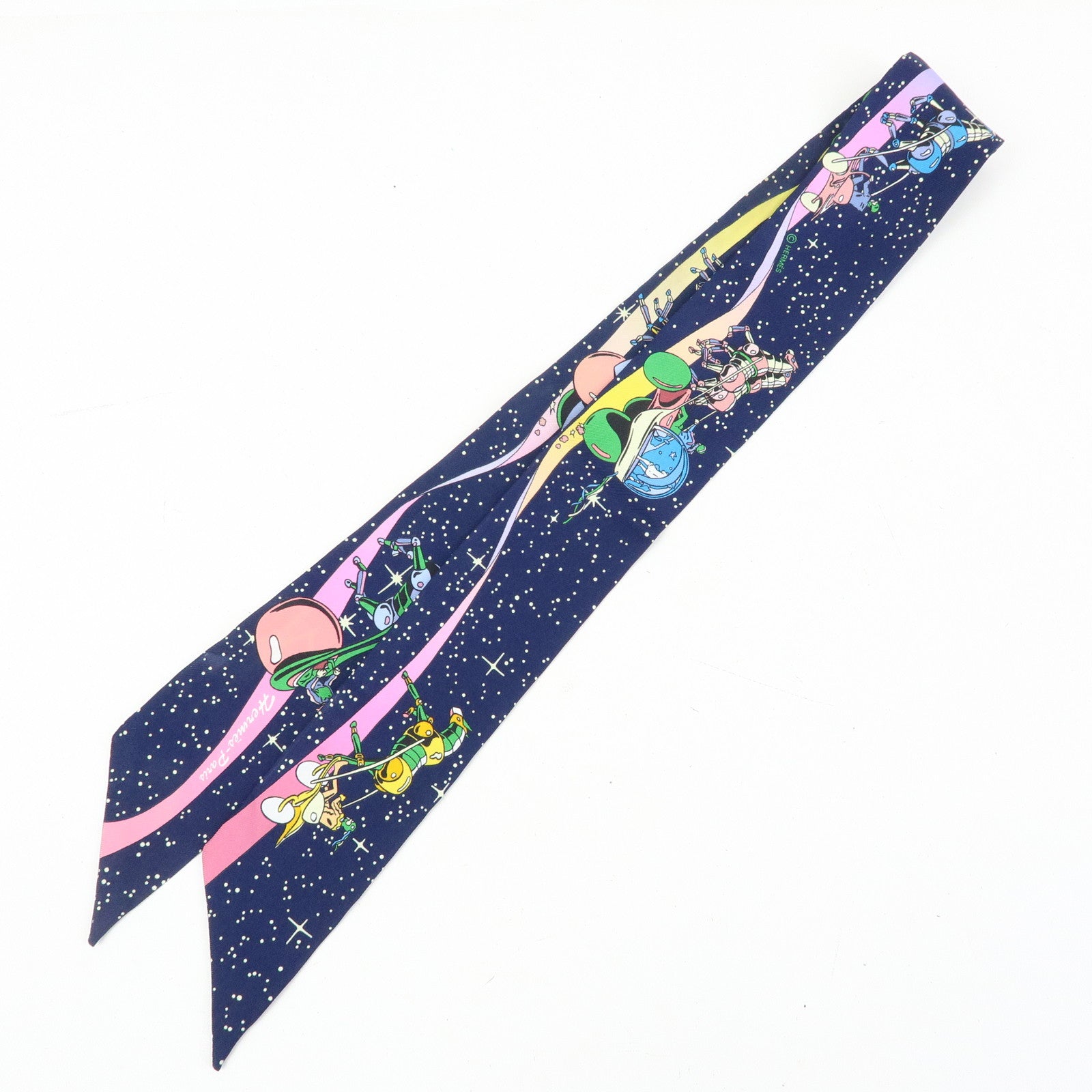 HERMES Silk 100% Twilly Scarf Space Derby Navy