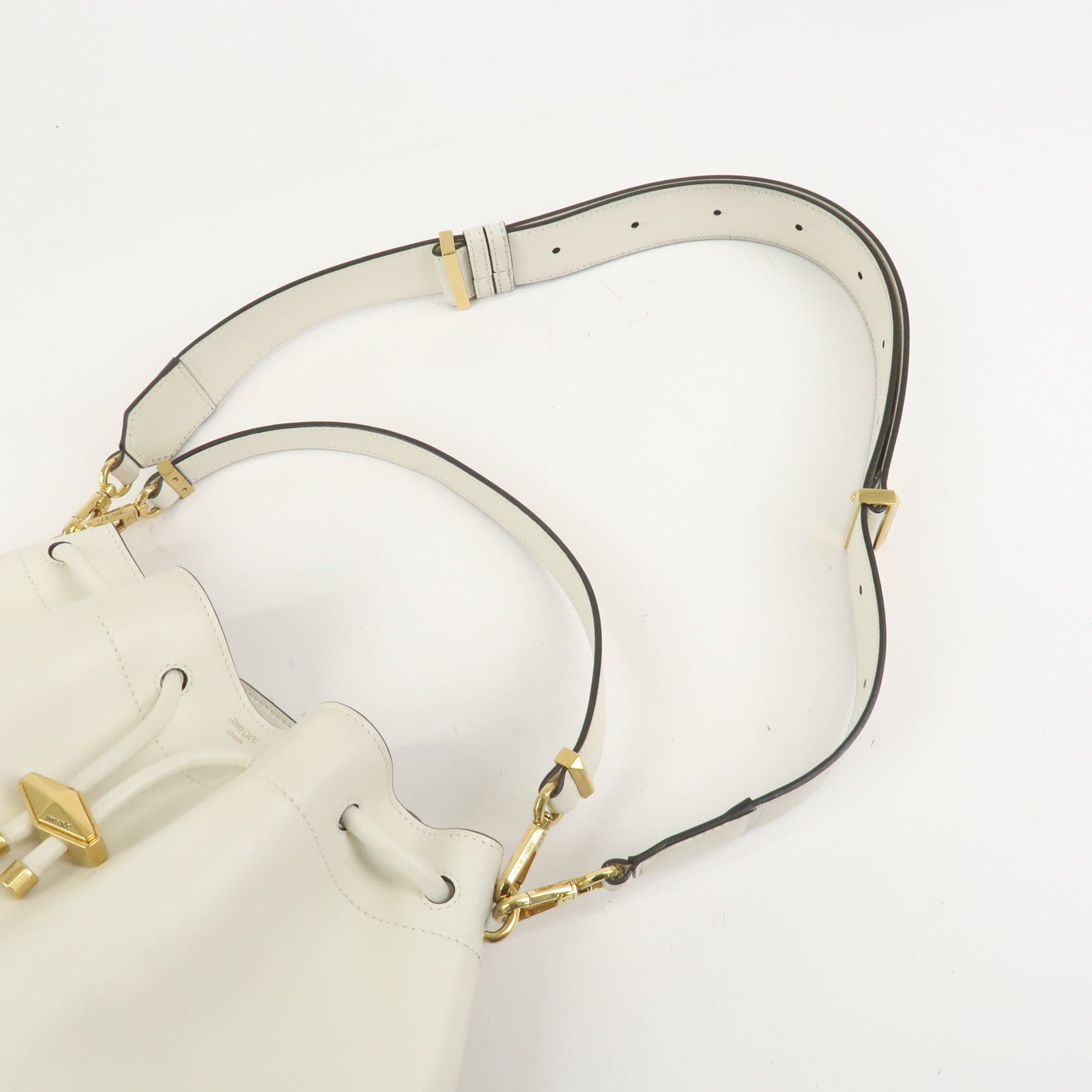 JIMMY CHOO Cinch Calf Leather Medium 2Way Hand Shoulder Bag Ivory