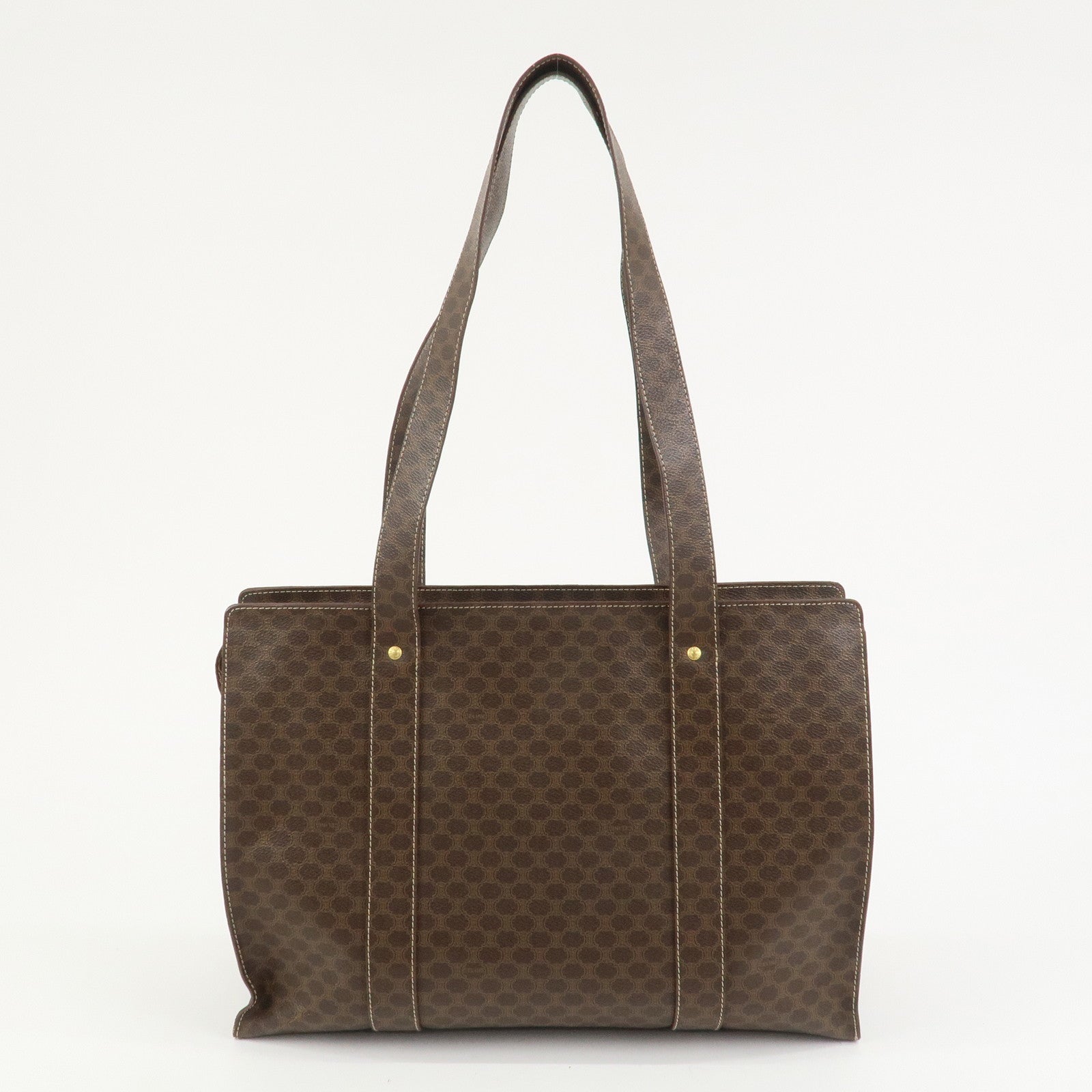 CELINE Macadam PVC Canvas Leather Tote Bag Shoulder Bag Brown