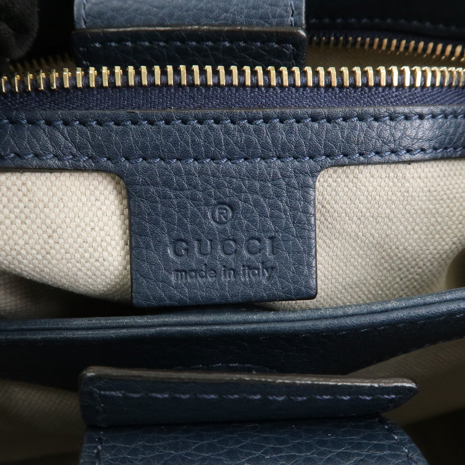 GUCCI Bamboo Shopper Small Leather 2Way Hand Bag Navy 336032