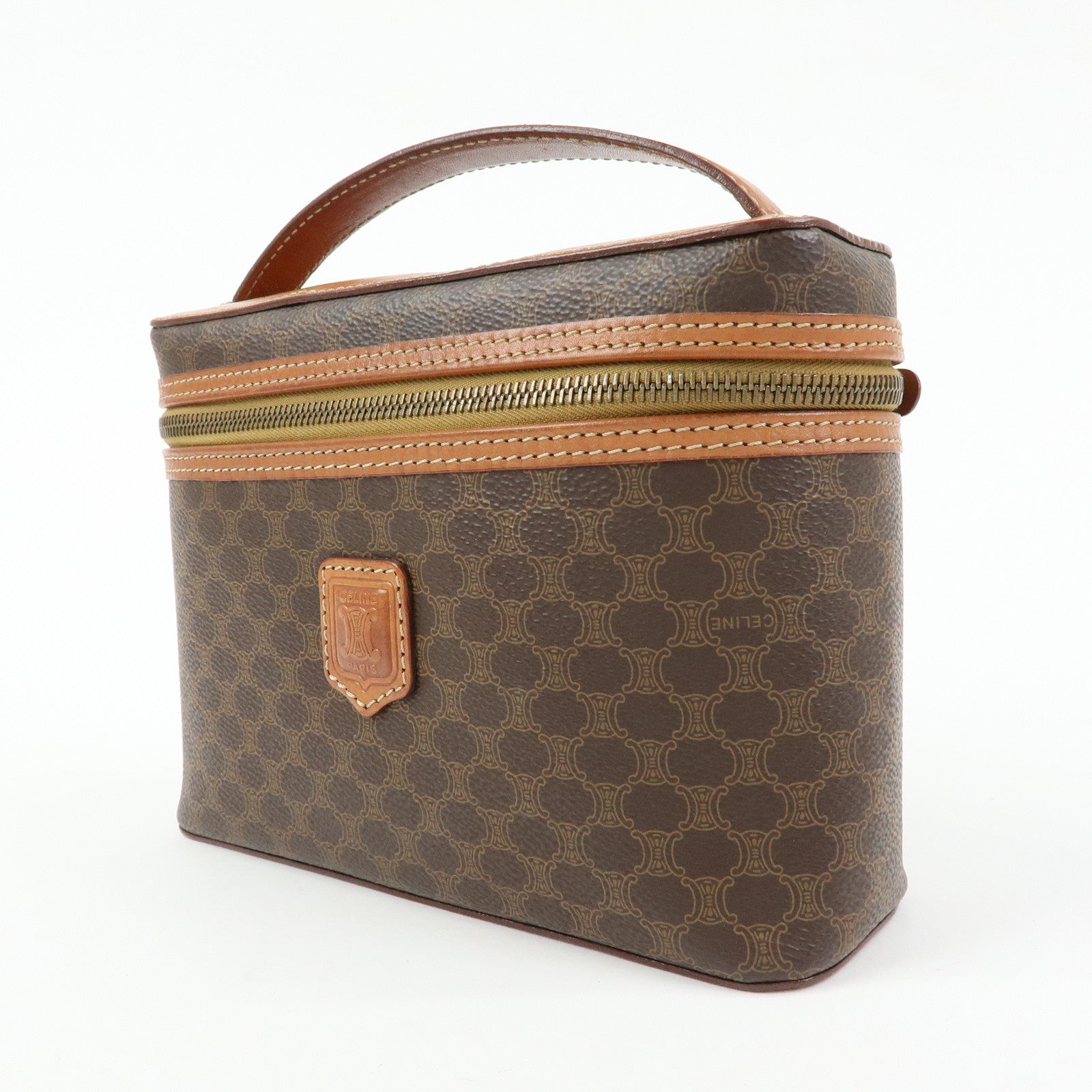 CELINE Macadam PVC Leather Hand Bag Vanity Bag Brown