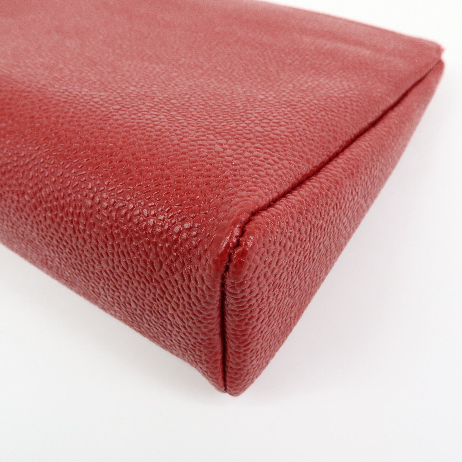 CHANEL COCO Mark Caviarskin Cosmetic Case Makeup Bag Pouch Red