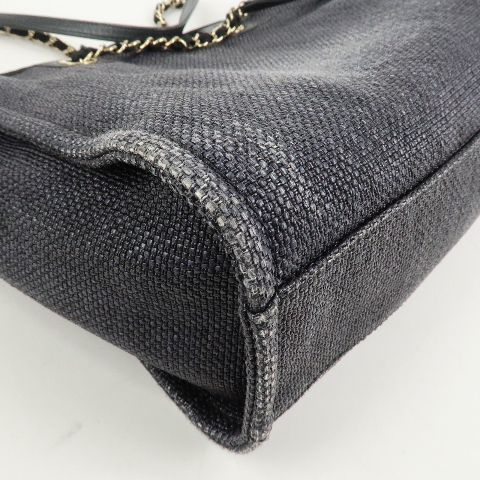 CHANEL Deauville MM Straw Leather Tote Bag Shoulder Bag A67001