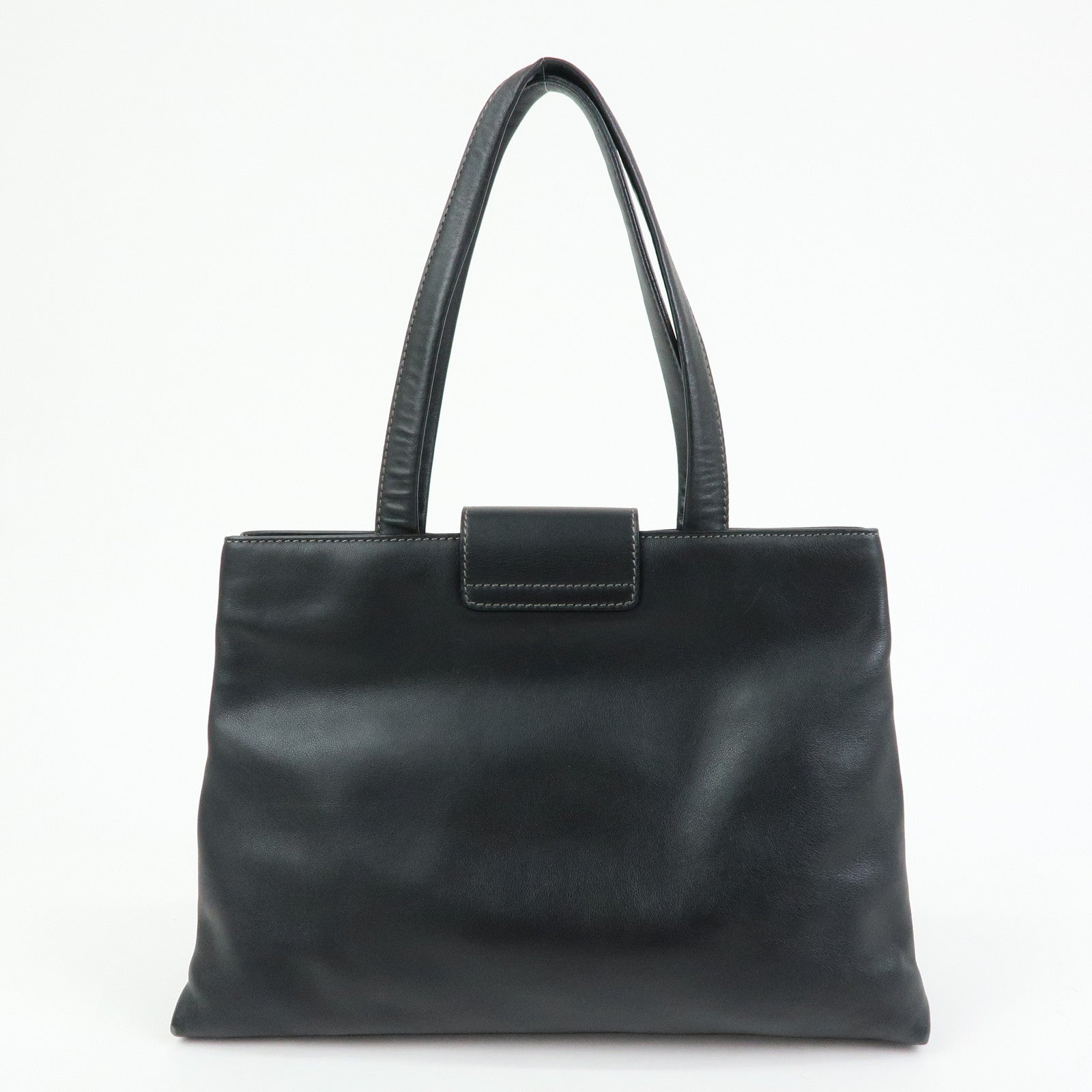 BVLGARI Leather Tote Bag Hand Bag Shoulder Bag Black