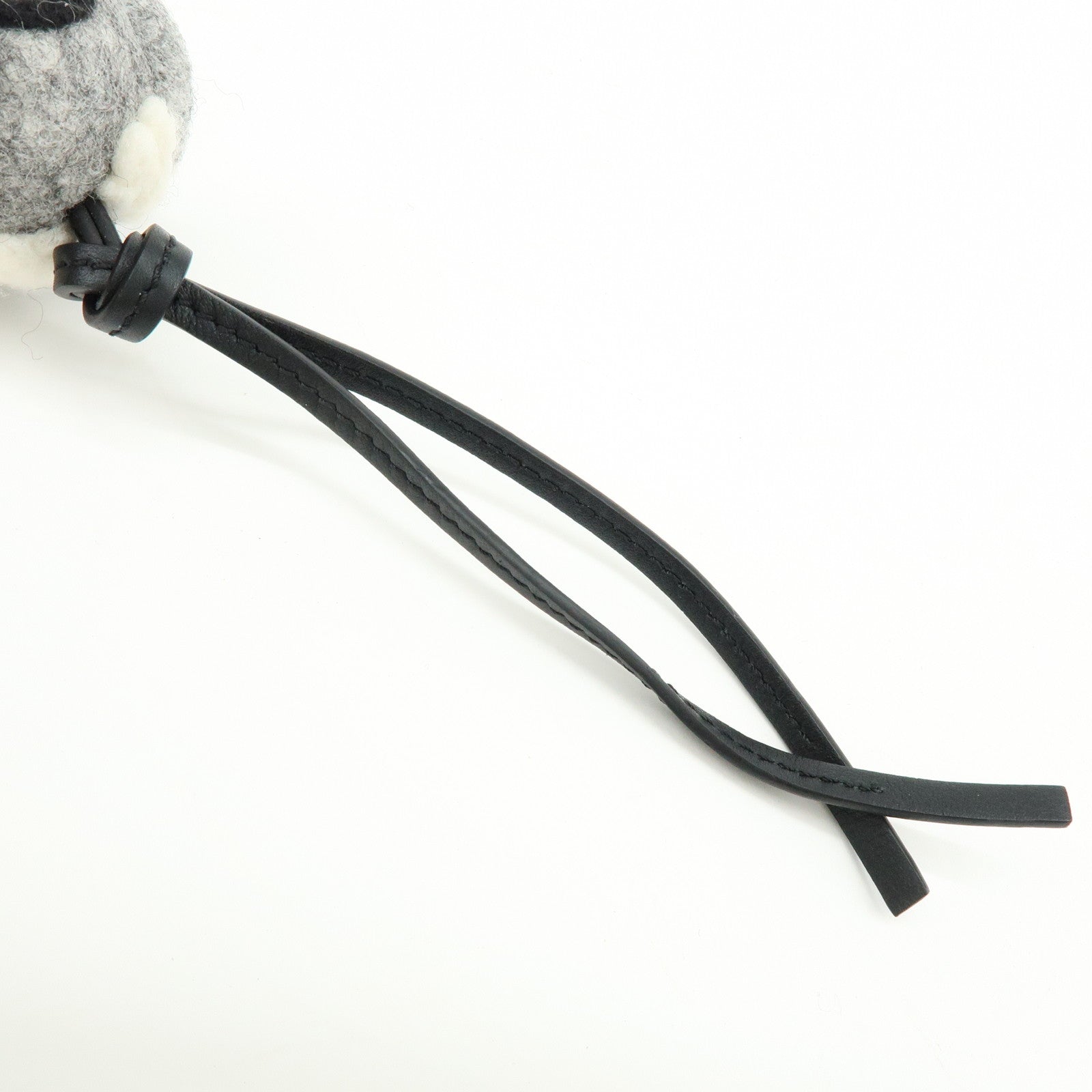 LOEWE Owl Motif Felt Calf Leather Bag Charm Key Holder Gray Black