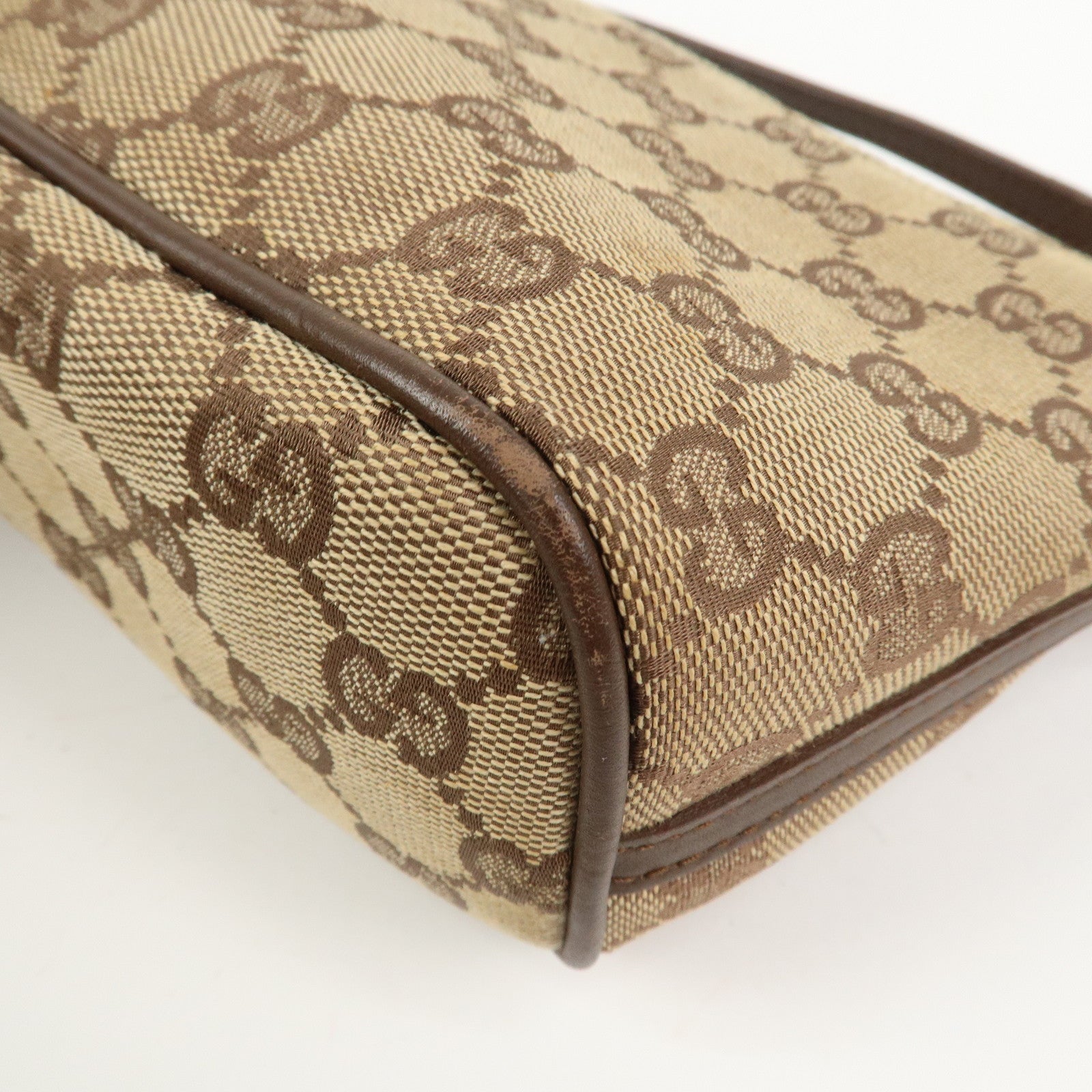 GUCCI Boat Bag GG Canvas Leather Hand Bag Brown 07198