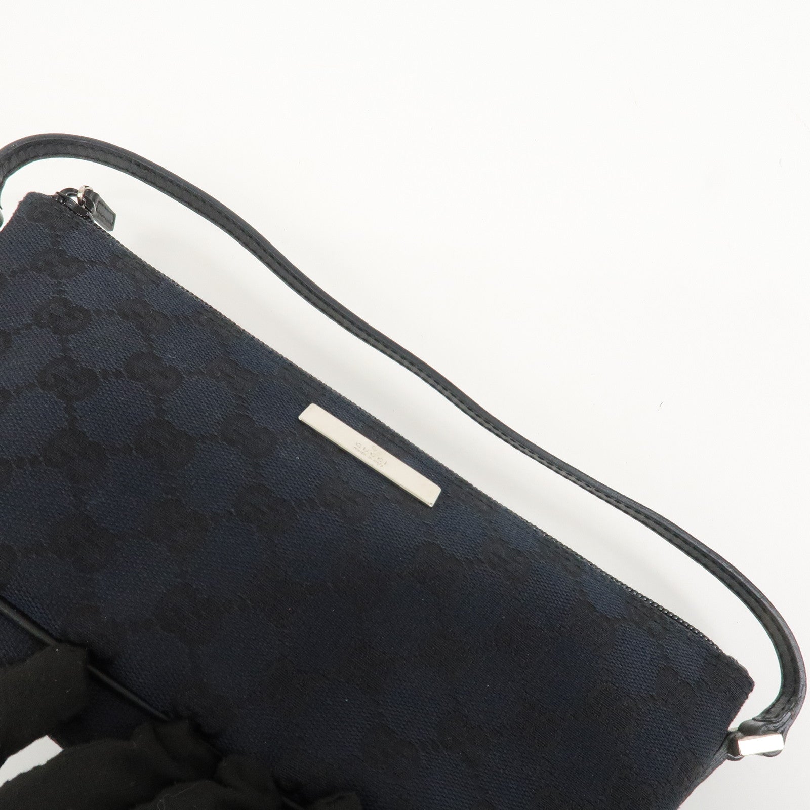 GUCCI GG Canvas Leather Accessory Pouch Hand Bag Navy 039.1103