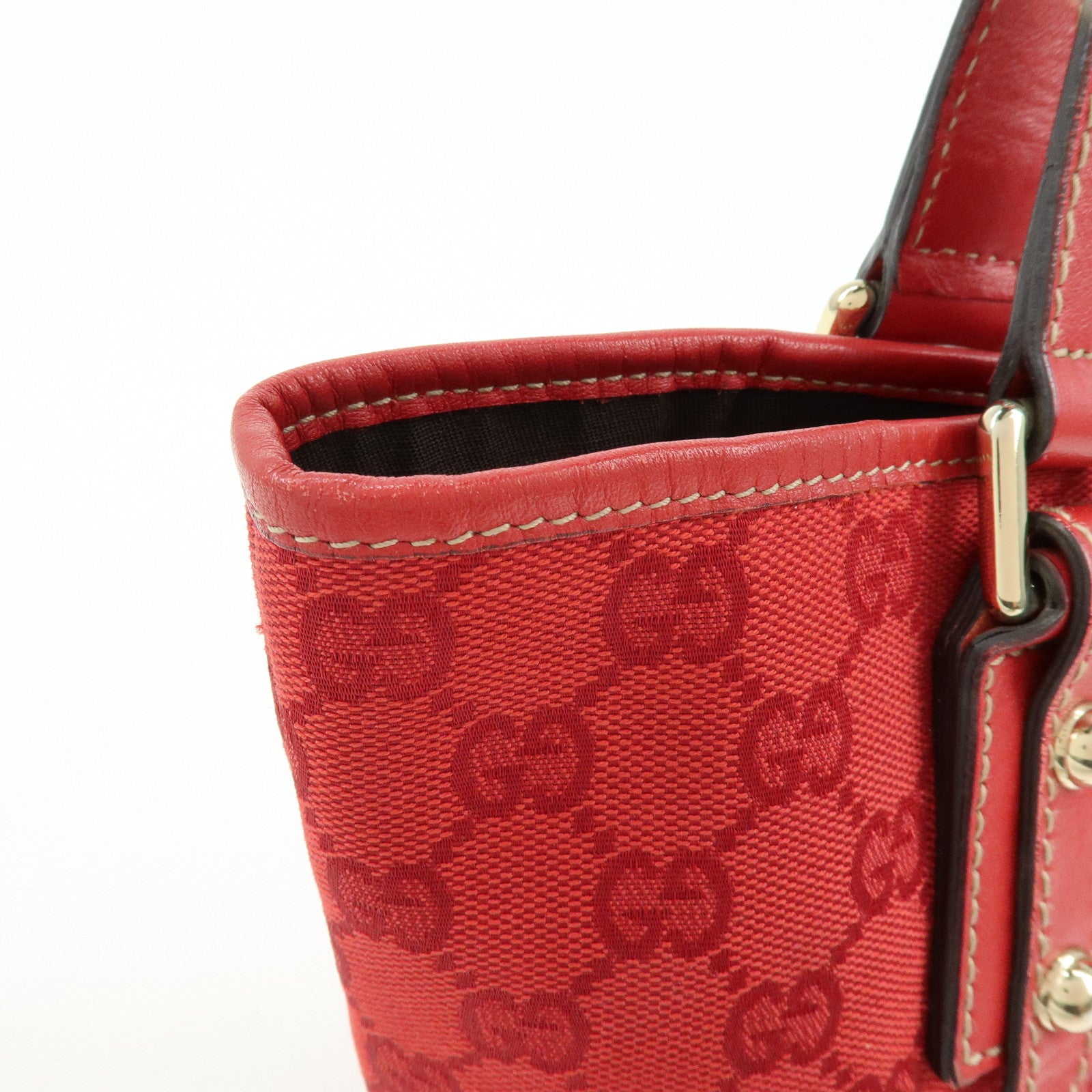 GUCCI GG Canvas Leather Tote Bag Hand Bag Red 257249