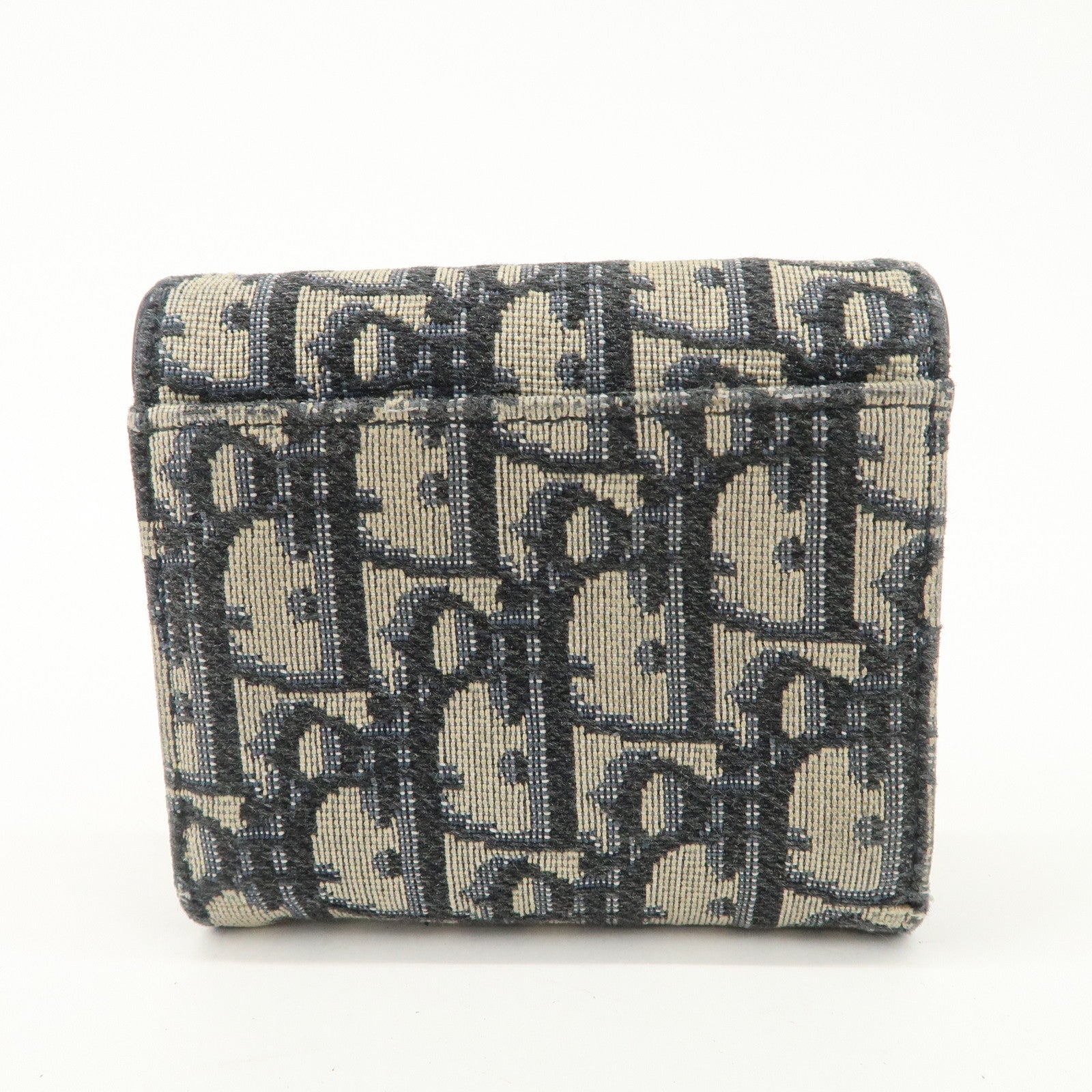 Christian Dior Trotter Canvas Leather Tri-fold Compact Wallet Navy