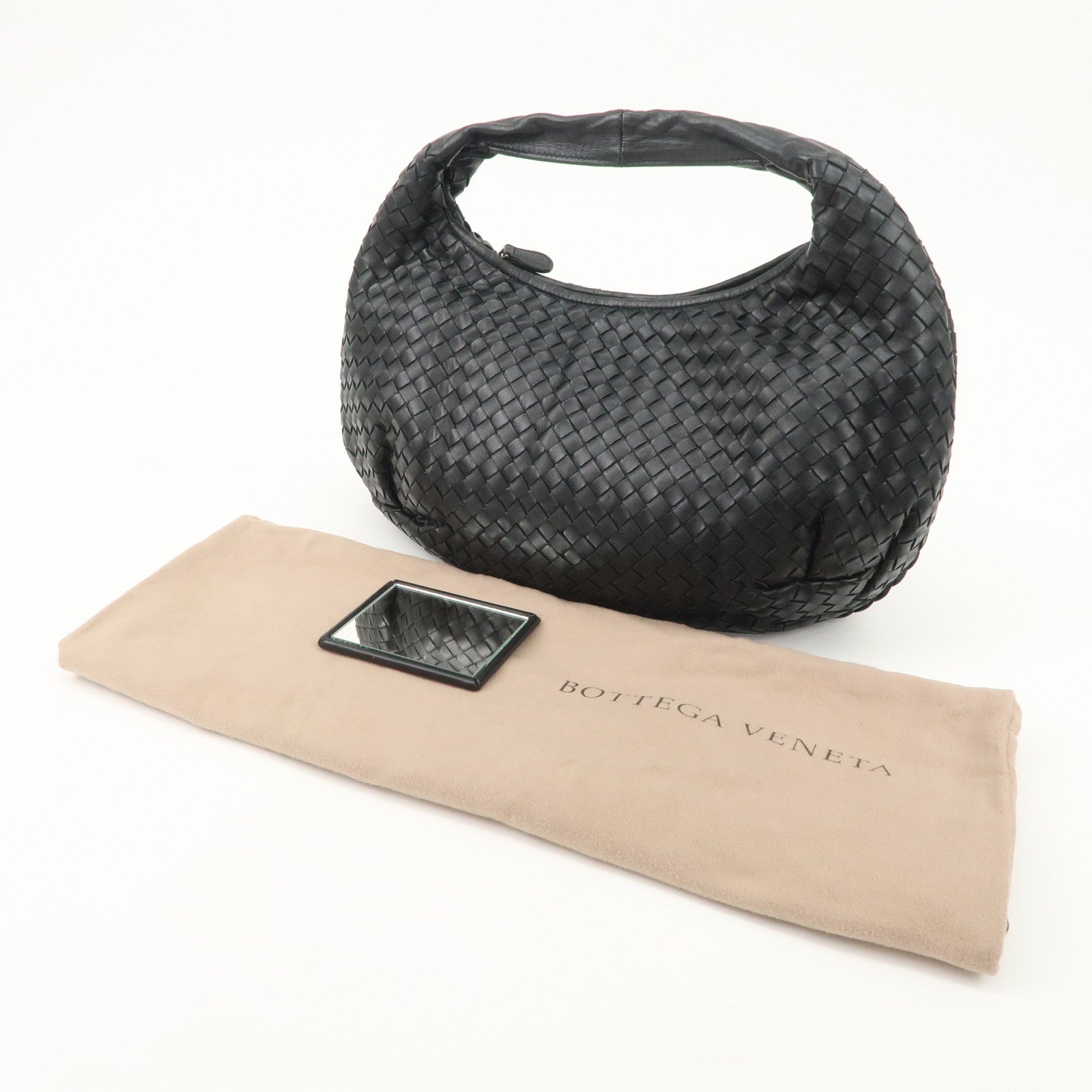 BOTTEGA VENETA Intrecciato Hobo Leather Shoulder Bag Black 232499