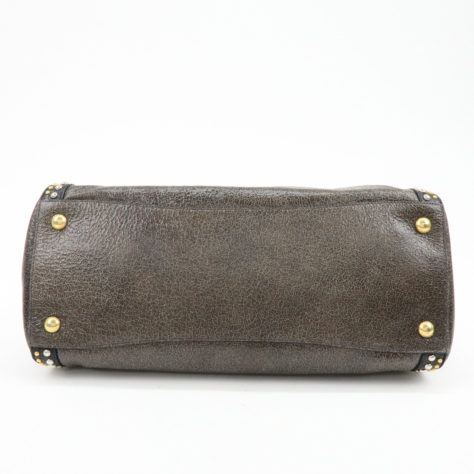 PRADA Triangle Logo Leather 2Way Bag Hand Bag Shoulder Bag Brown