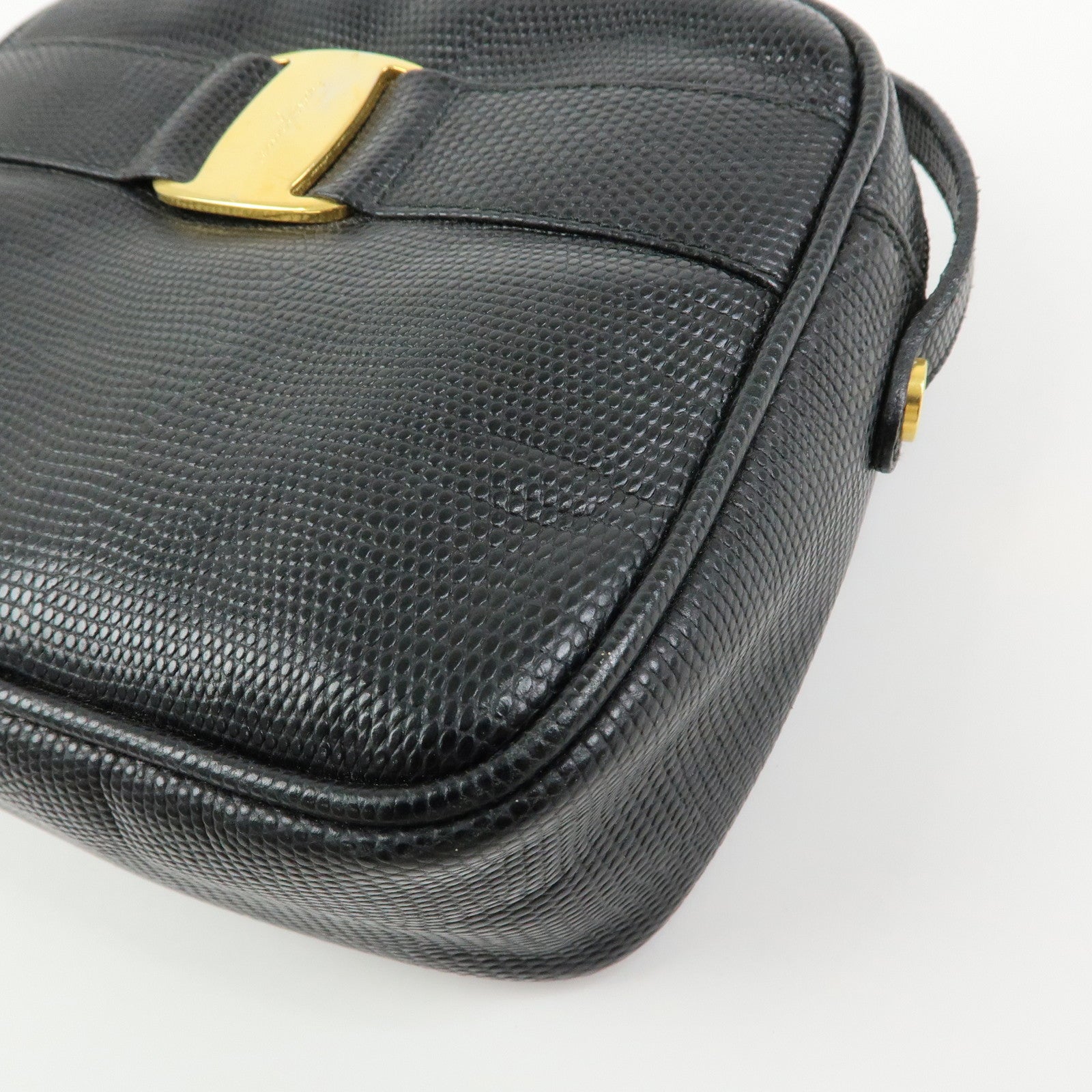 Ferragamo Varra Embossed Leather Shoulder Bag Crossbody Bag Black