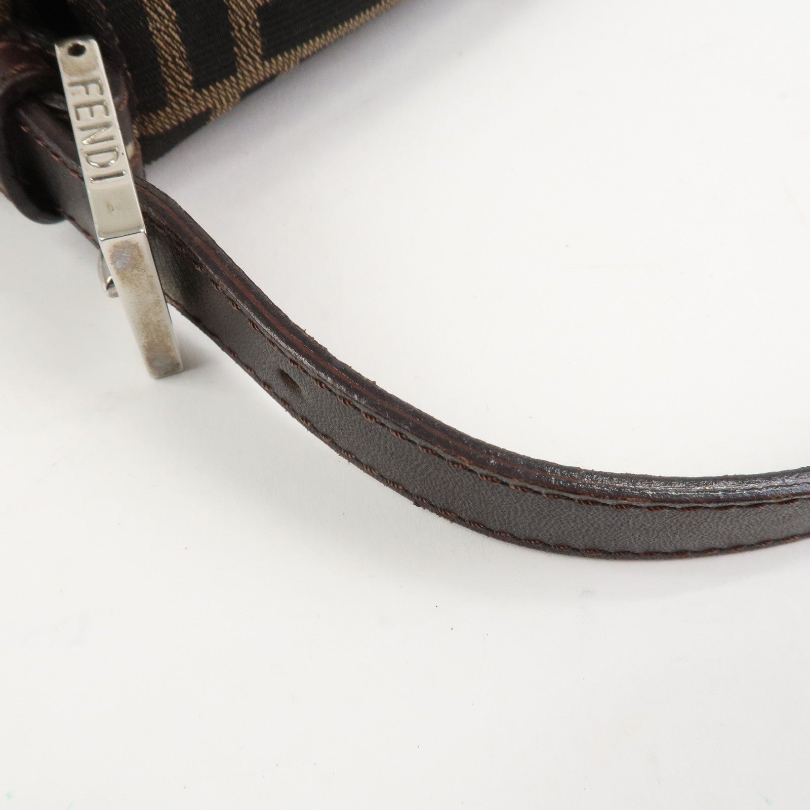 FENDI Zucca Mamma Baguette Canvas Leather Shoulder Bag Brown 26424