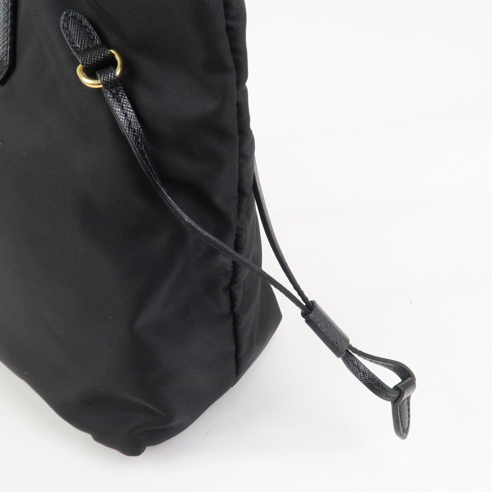 PRADA Logo Nylon Saffiano Leather Tote Bag Shoulder Bag Black