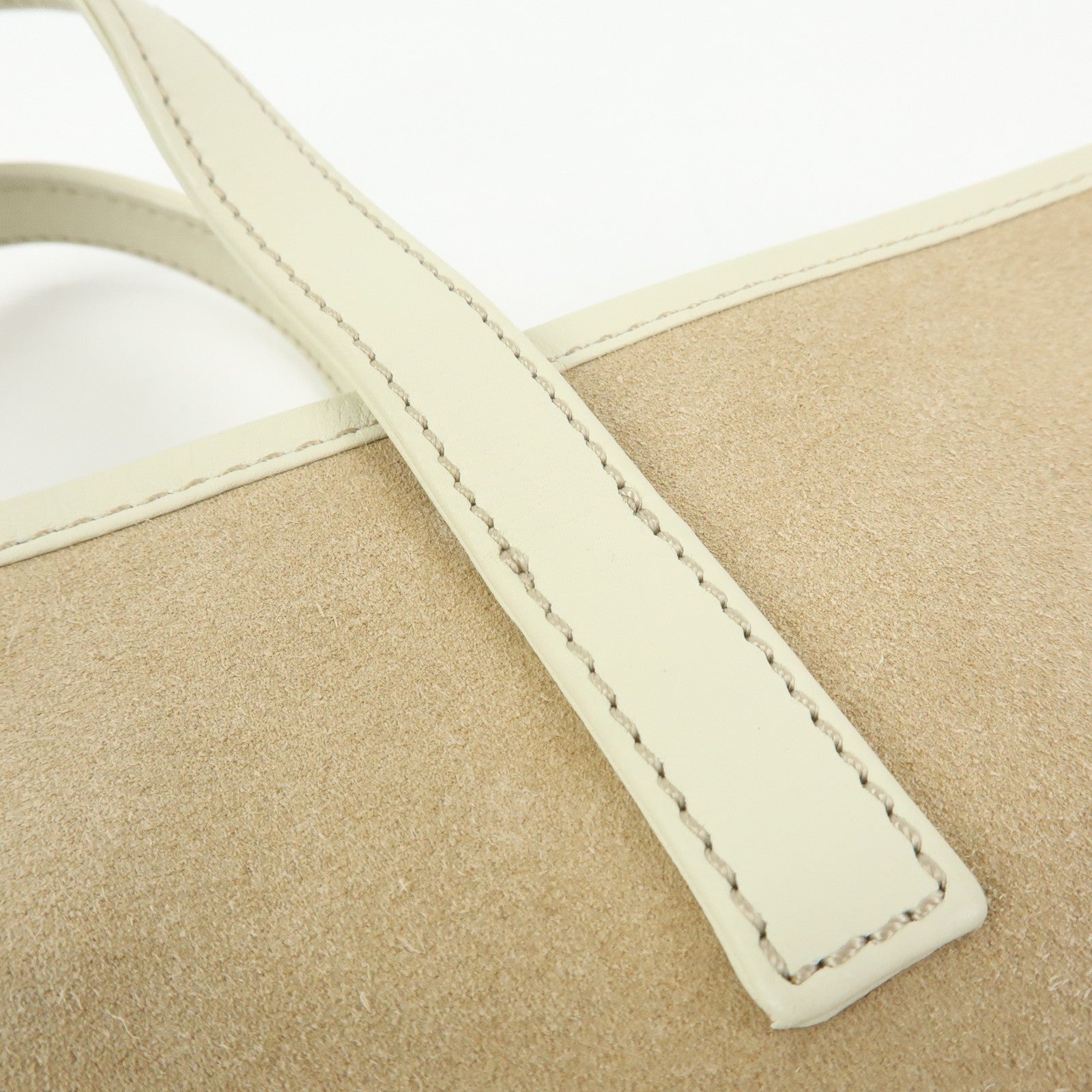 LOEWE Anagram Suede Leather Tote Bag Hand Bag Beige White
