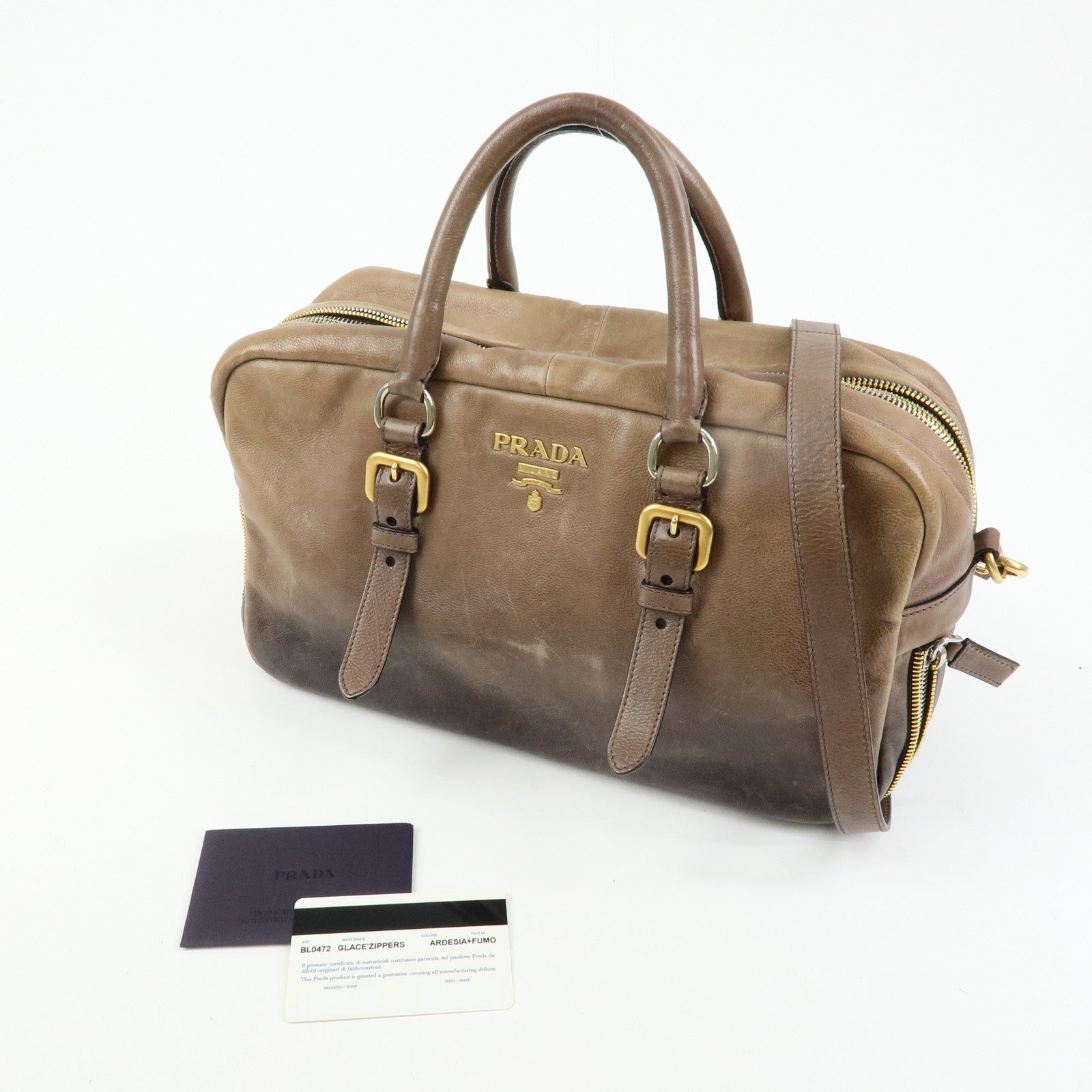 PRADA Logo Leather 2Way Bag Hand Bag Shoulder Bag Brown BL0472