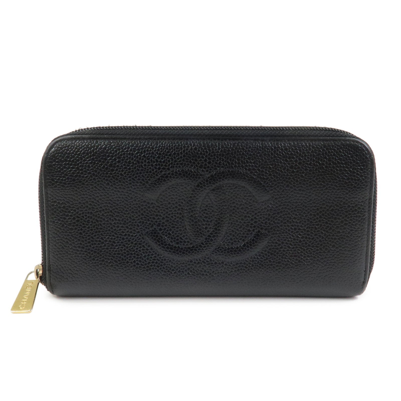 CHANEL COCO Mark Caviarskin Round Zippy Long Wallet Black A13228