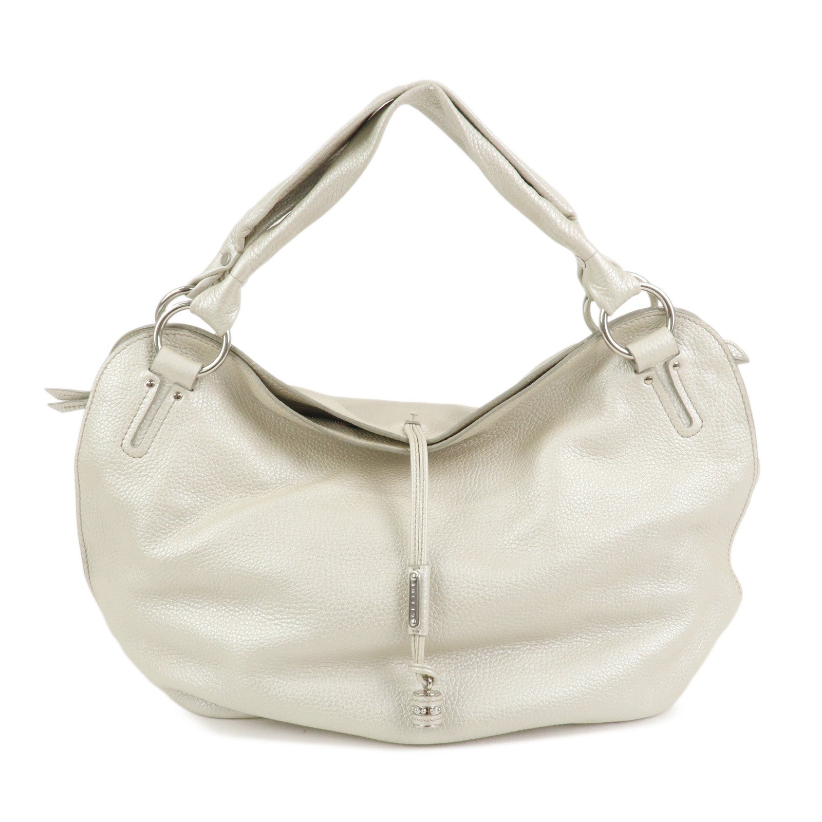 CELINE Logo Leather Bittersweet Shoulder Bag Tote Bag Silver