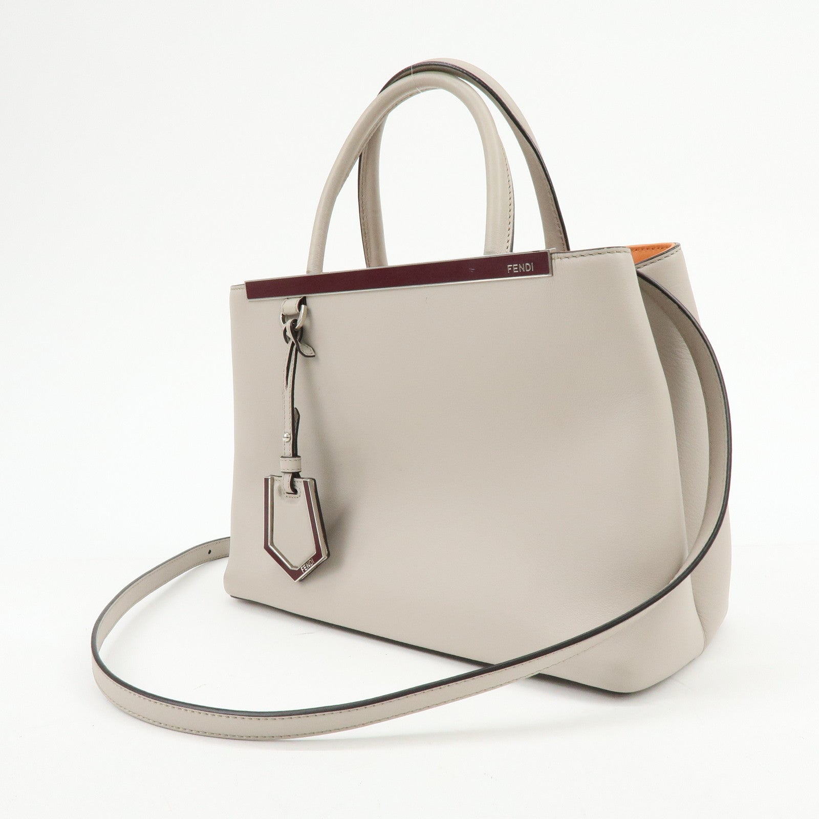 FENDI Petit 2Jours Leather 2Way Bag Hand Bag Beige 8BH25