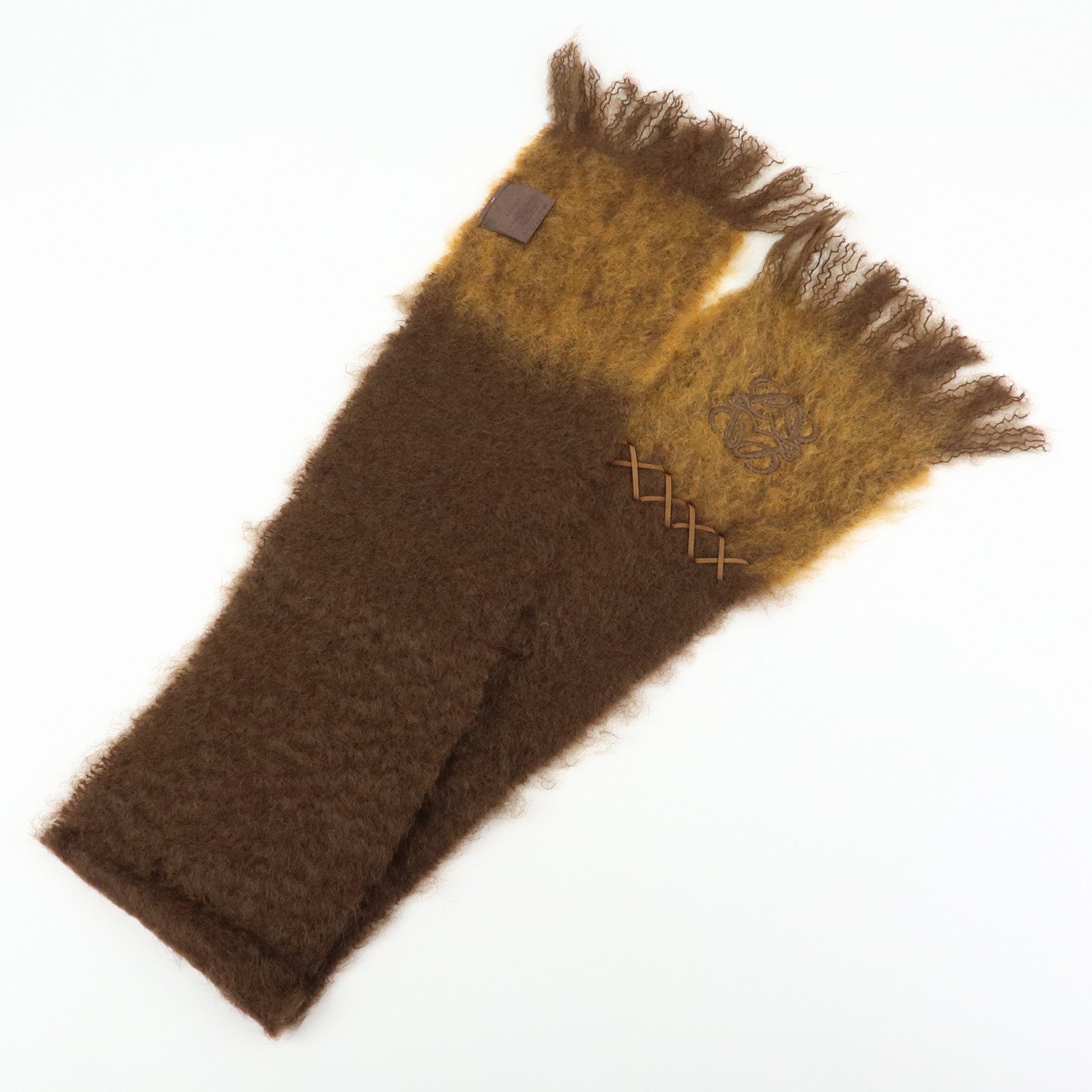 LOEWE Anagram Mohair Wool Scarf Shawl Brown Light Brown