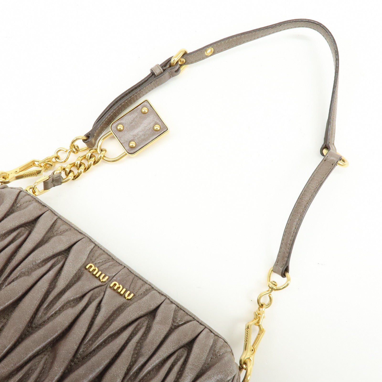 MIU MIU Matelasse Gathered Leather Shoulder Bag Hand Bag Gray