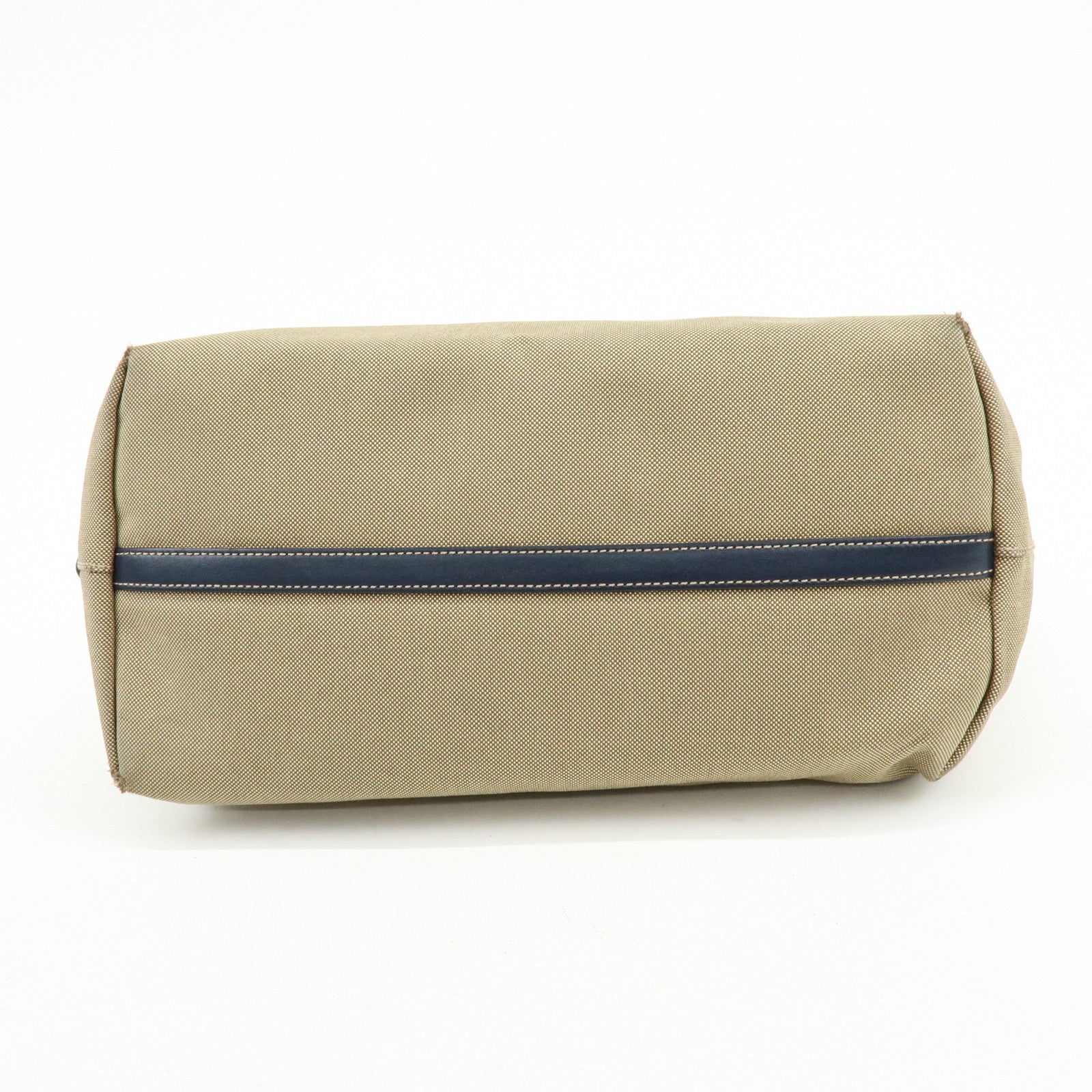 PRADA Logo Jacguard Leather Tote Bag Hand Bag Beige Navy