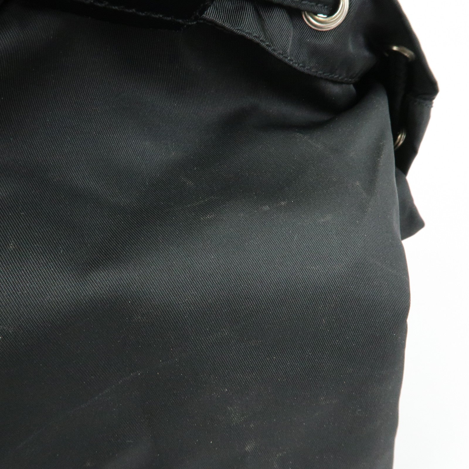 PRADA Triangle Logo Nylon Leather Drawstring Pouch Black MV369
