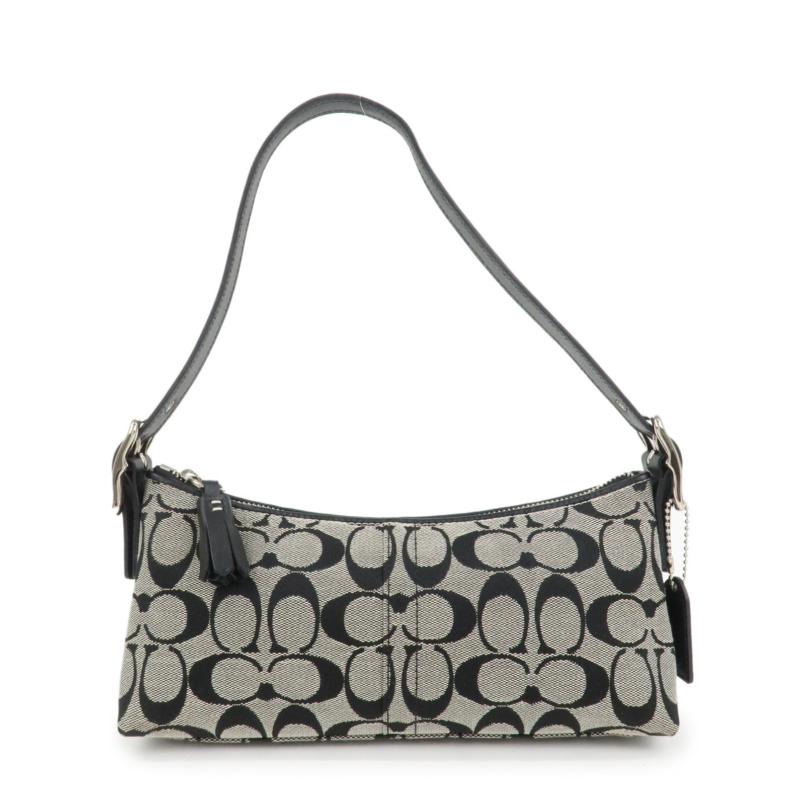 COACH Signature Logo Canvas Leather Shoulder Bag Hand Bag Black