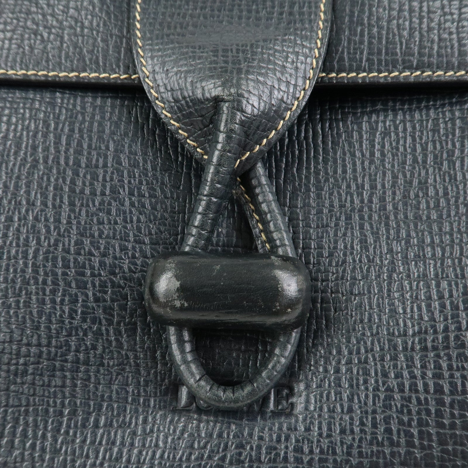 LOEWE Leather 2Way Bag Hand Bag Shoulder Bag Dark Navy