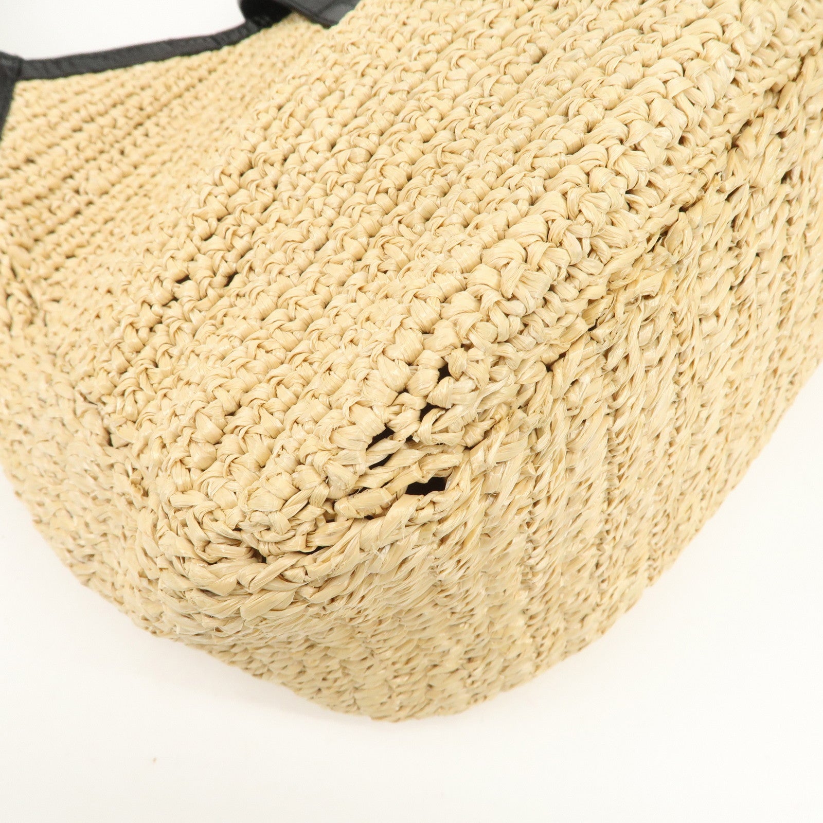 JIMMY CHOO Raffia Embossed Leather One Shoulder Bag Natural Black