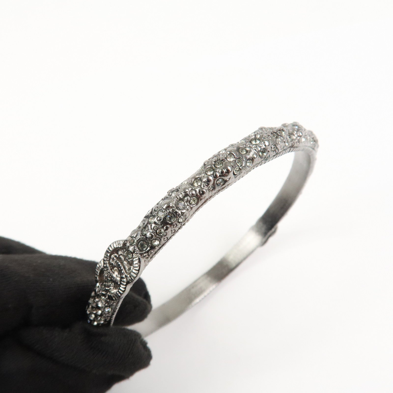 CHANEL COCO Mark Bangle Bracelet Metal Silver Grey