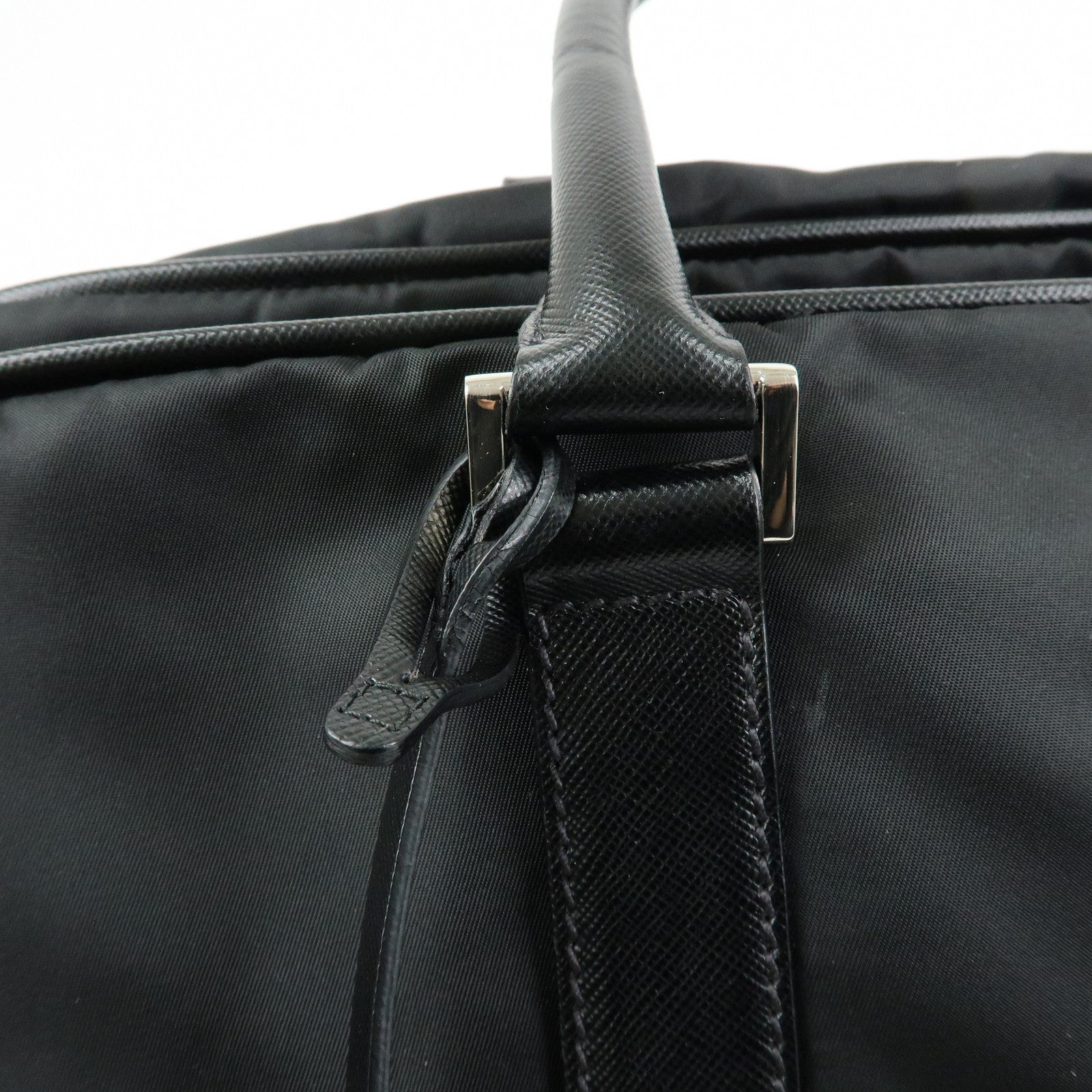 PRADA Triangle Logo Nylon Saffiano Leather Boston Bag Black VS0069