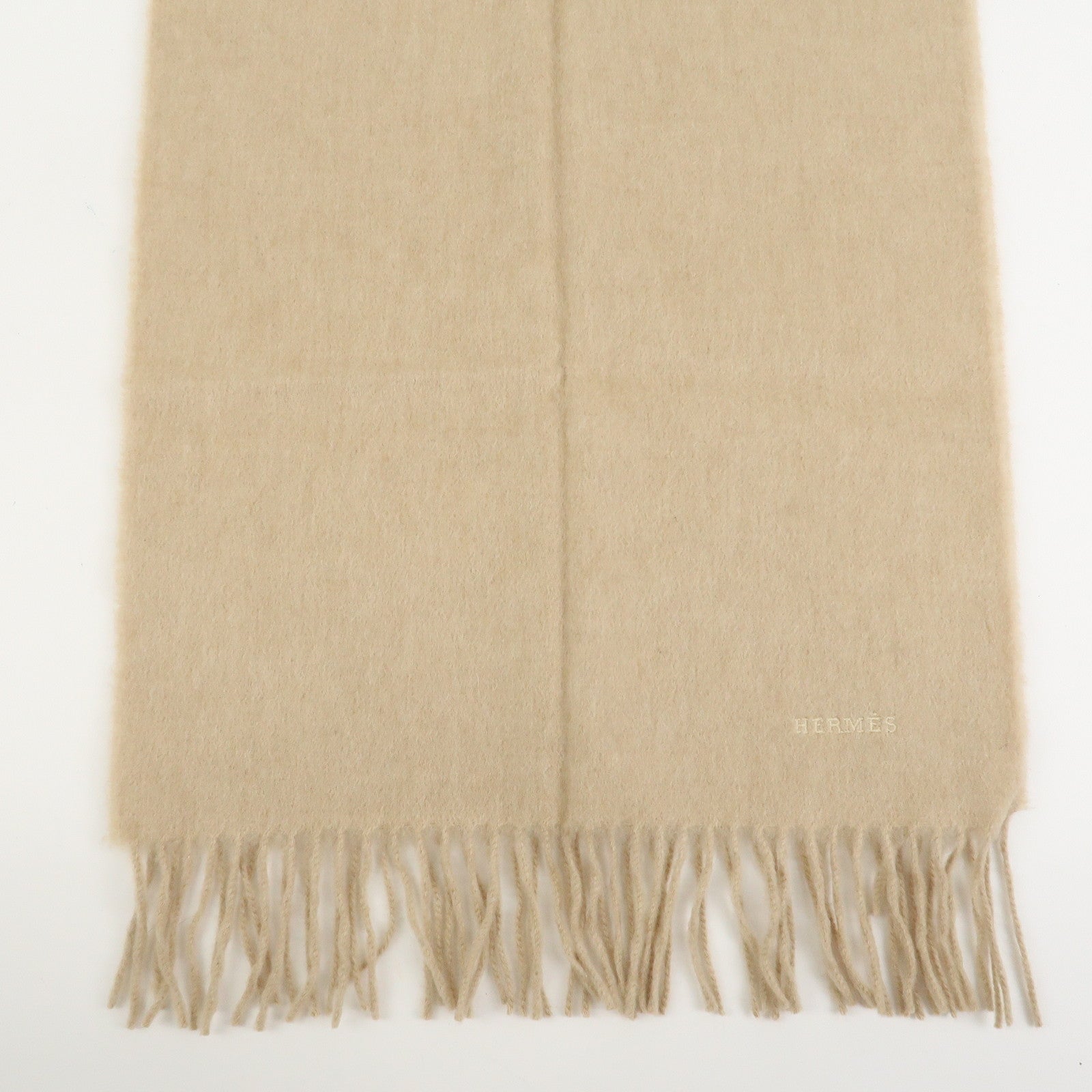 HERMES Logo Cashmere100% Scarf Stole Shawl Beige