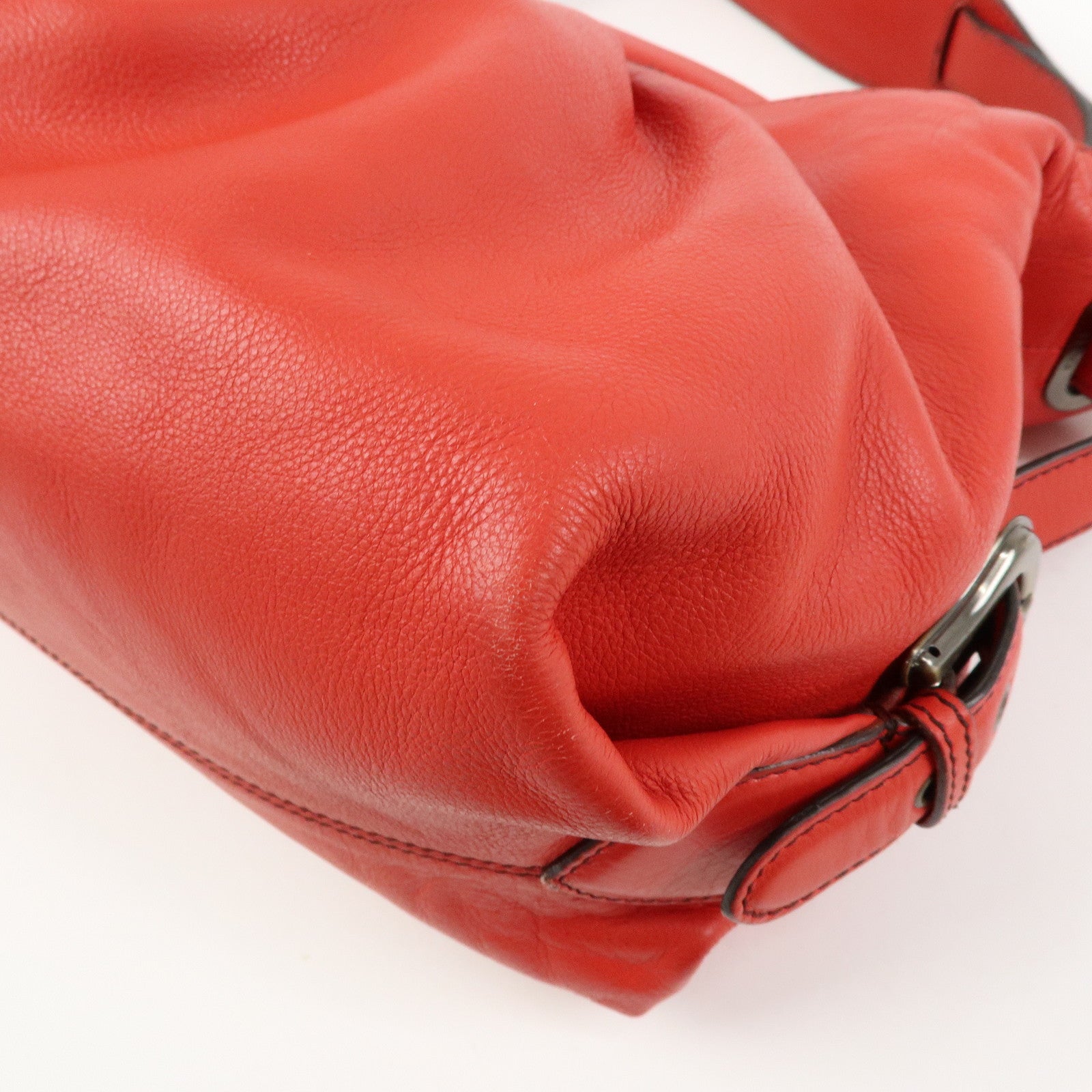 FENDI Logo Leather Shoulder Bag Hand Bag Doctor's Bag Red 8BR579