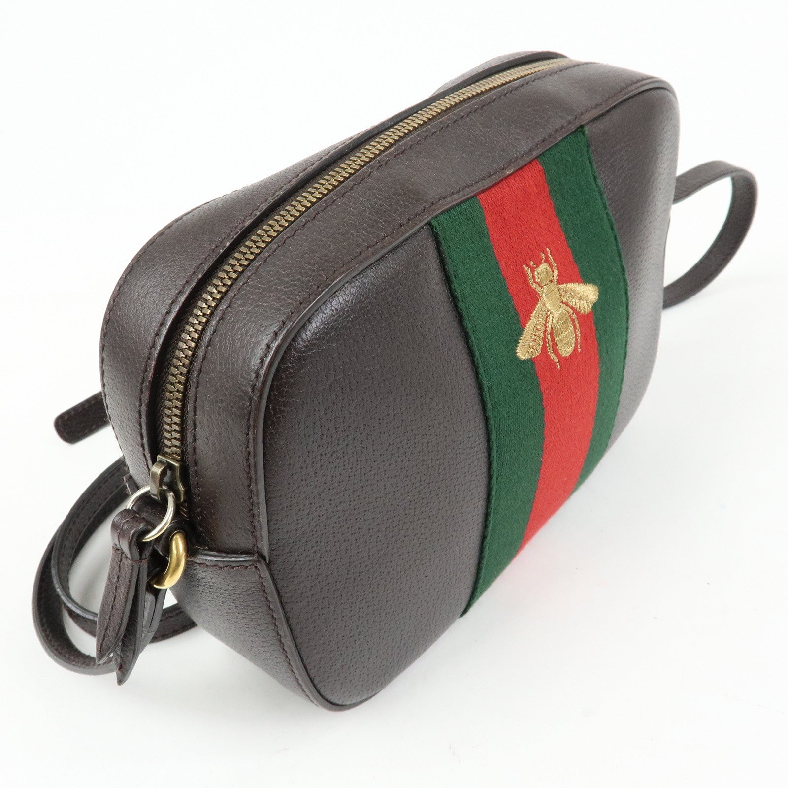 GUCCI Sherry Leather Shoulder Bag Crossbody Bag Brown 412008