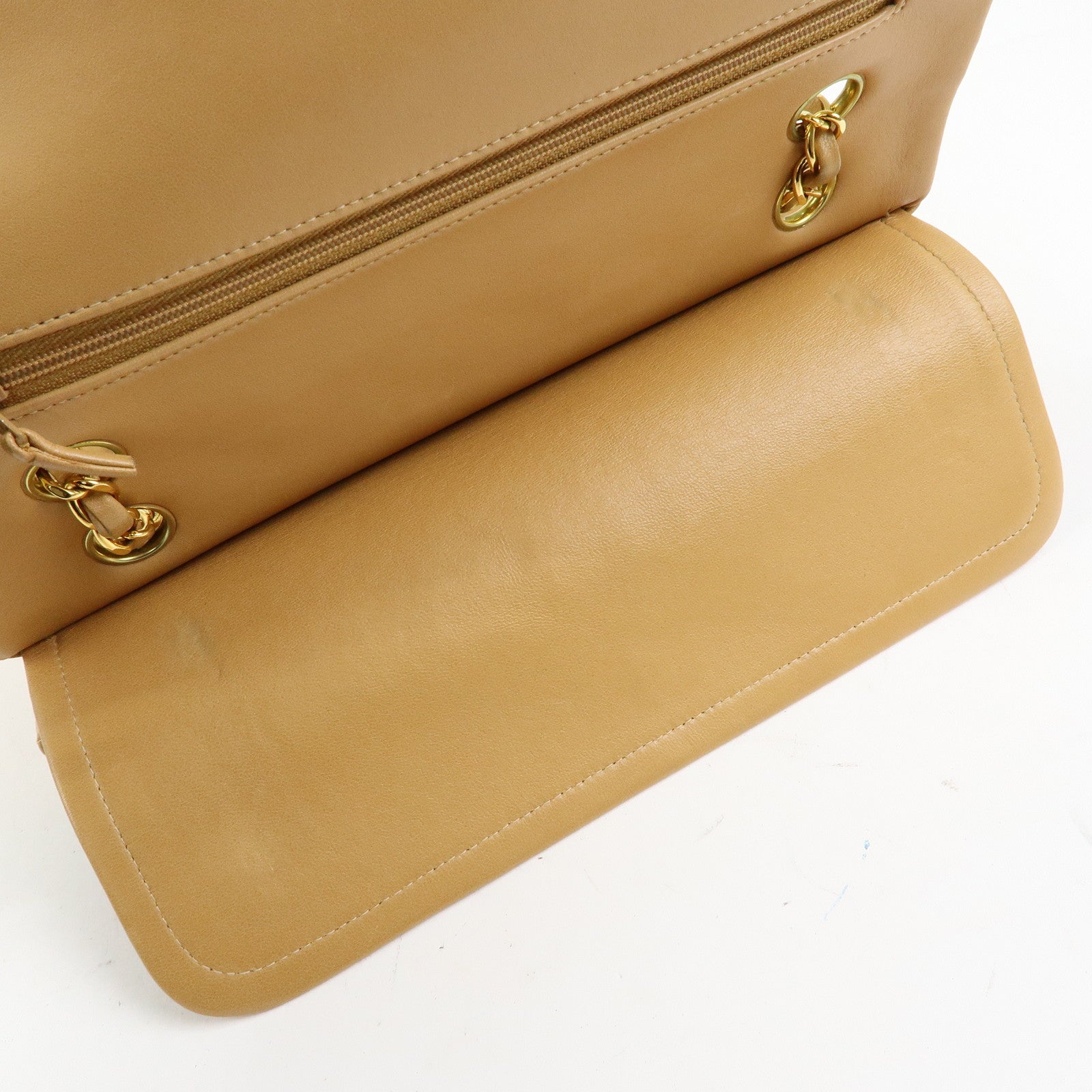 CHANEL Matelasse 25 Double Flap Chain Shoulder Bag Beige A01112