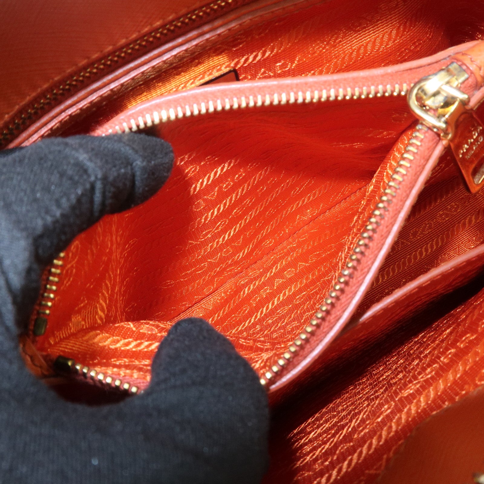 PRADA Saffiano Leather Promenade Small 2Way Hand Bag Orange BL0838