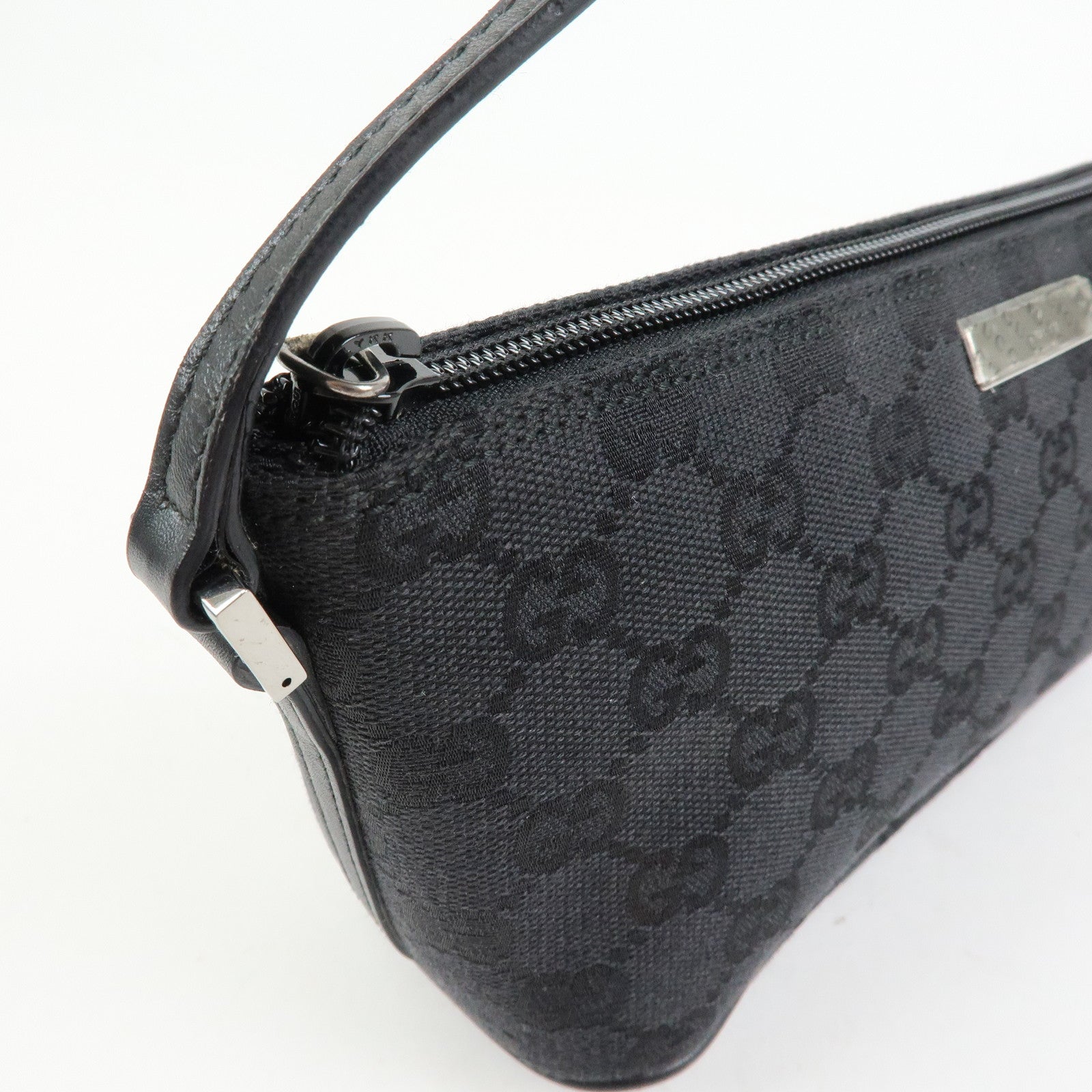 GUCCI Boat Bag GG Canvas Accessory Pouch Hand Bag Black 07198