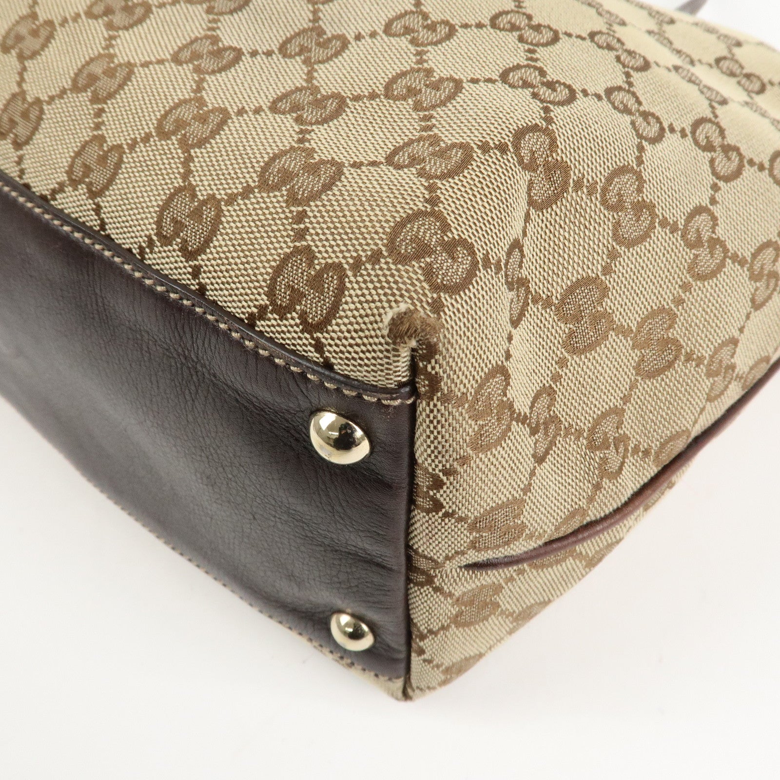 GUCCI Abbey Interlocking G GG Canvas Leather Tote Bag Brown 169945 Used