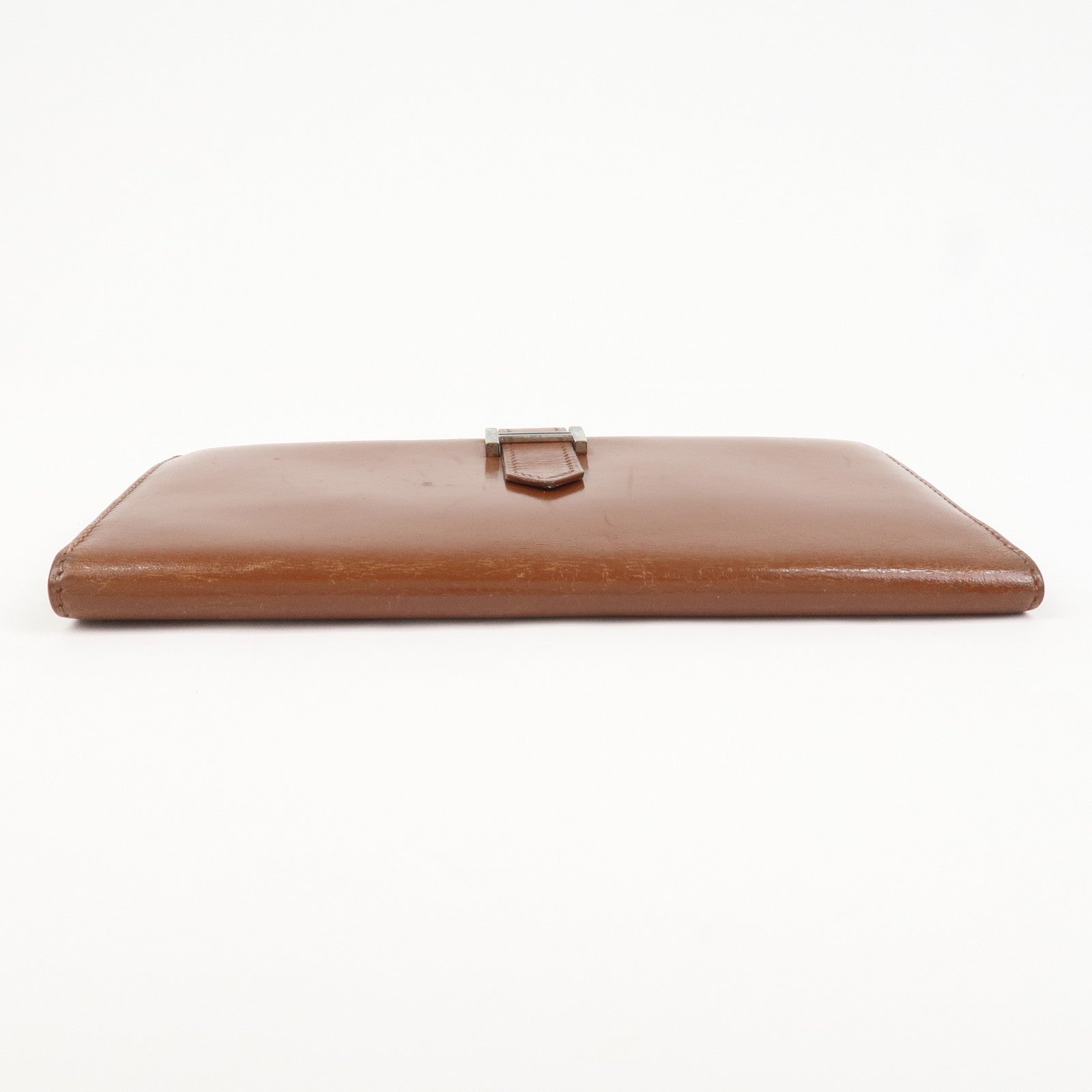 HERMES Bearn Leather Bi-fold Long Wallet F Stamped Brown