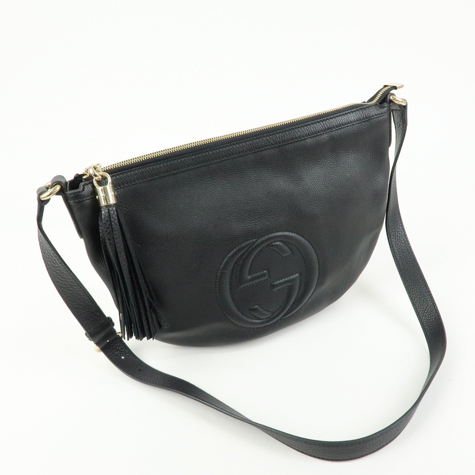 GUCCI SOHO Interlocking G Leather Shoulder Bag Black 308361