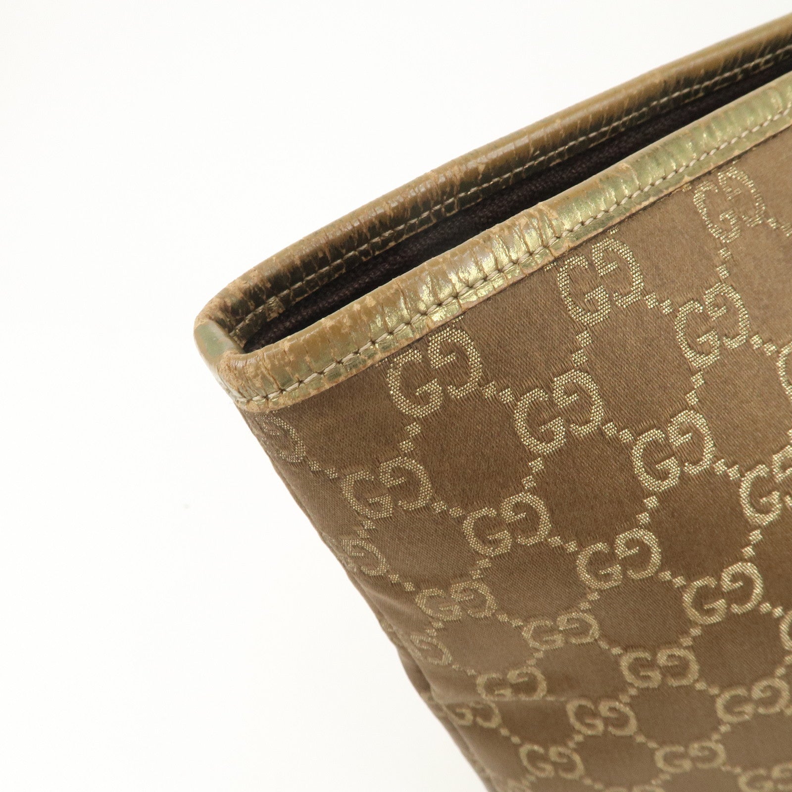 GUCCI Logo GG Canvas Leather Tote Bag Hand Bag Brown Gold 267474