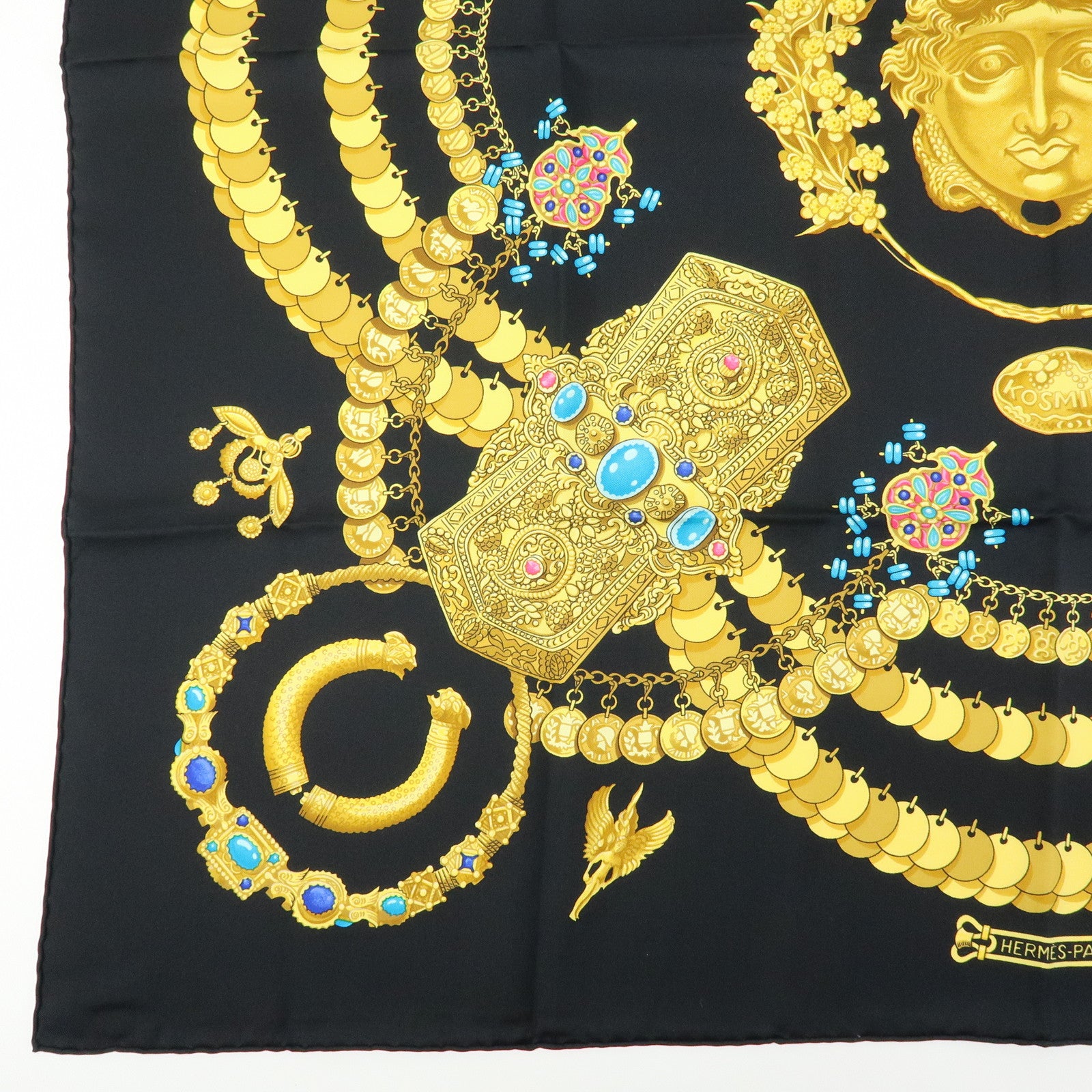 HERMES Carre 90 Silk 100 % Scarf  KOSMIMA Black Yellow