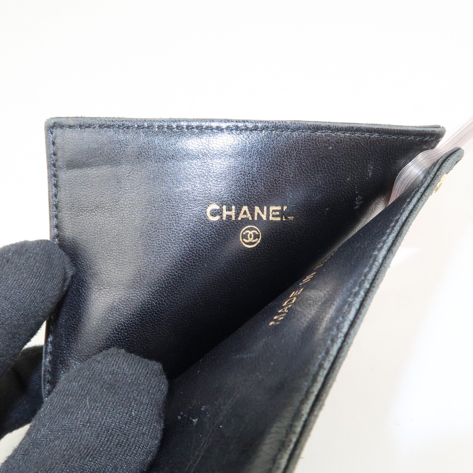 CHANEL Chocolate Bar Lamb Skin Card Case Card Holder Black