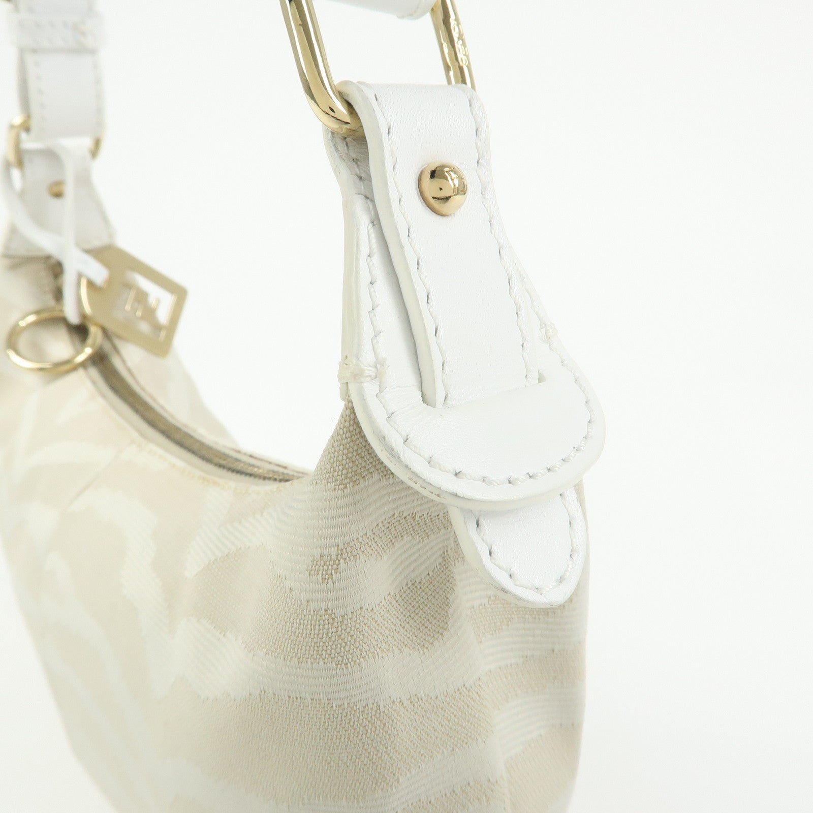 FENDI Canvas Leather Hand Bag Shoulder Bag Light Beige White 8BR391