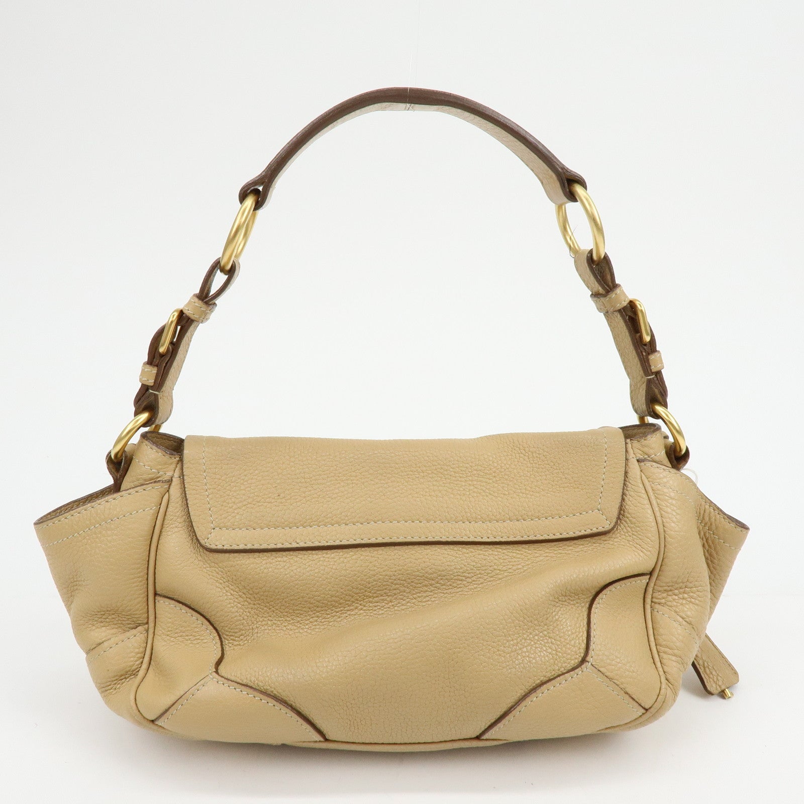 PRADA Logo Leather Shoulder Bag Hand Bag Light Brown BR3869